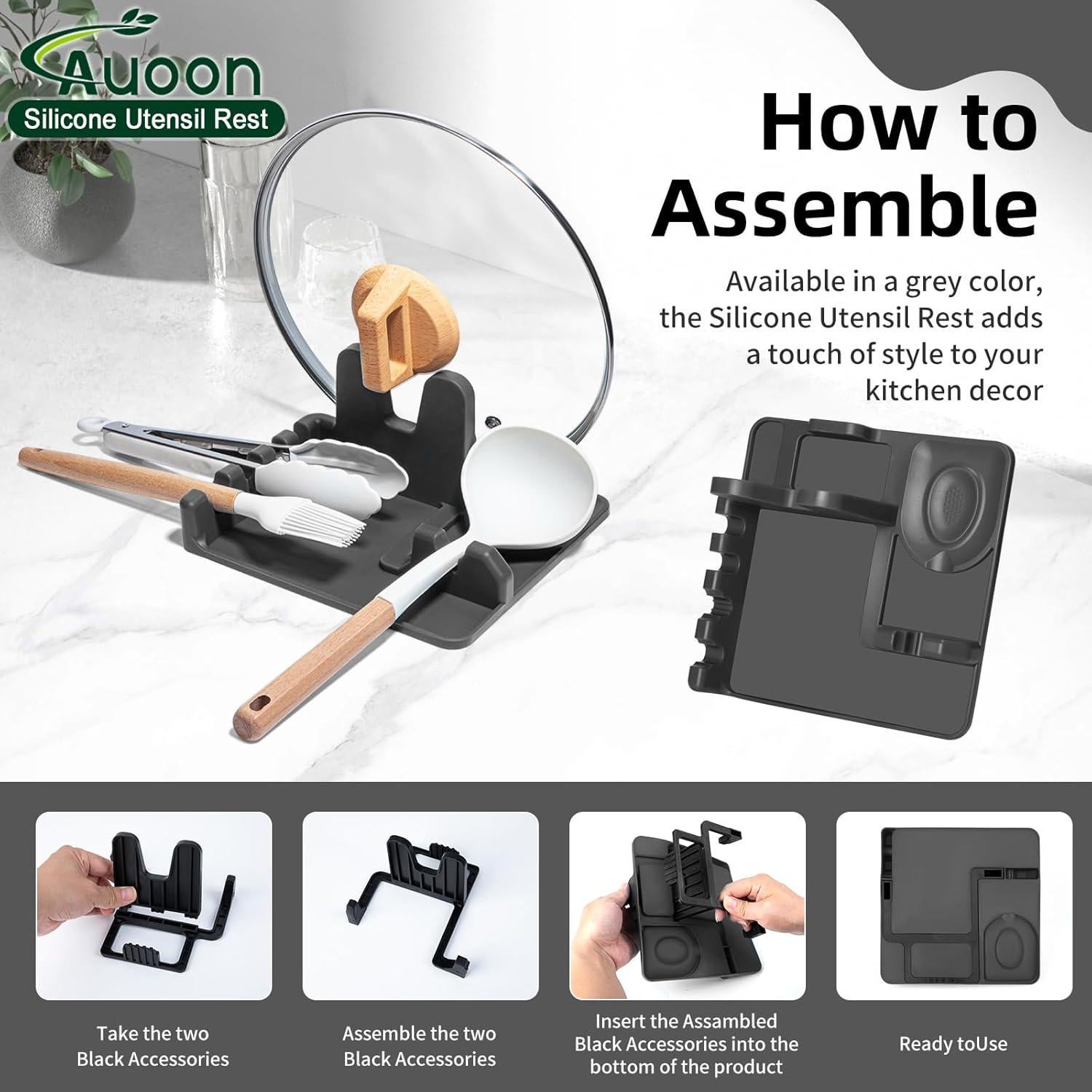 Soporte de Utensilios de Silicona AUOON Grande Gris