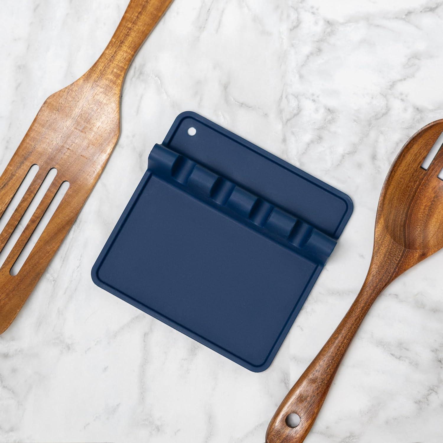 Soporte de Cuchara de Silicona Fox Run Azul Marino 4 Utensilios