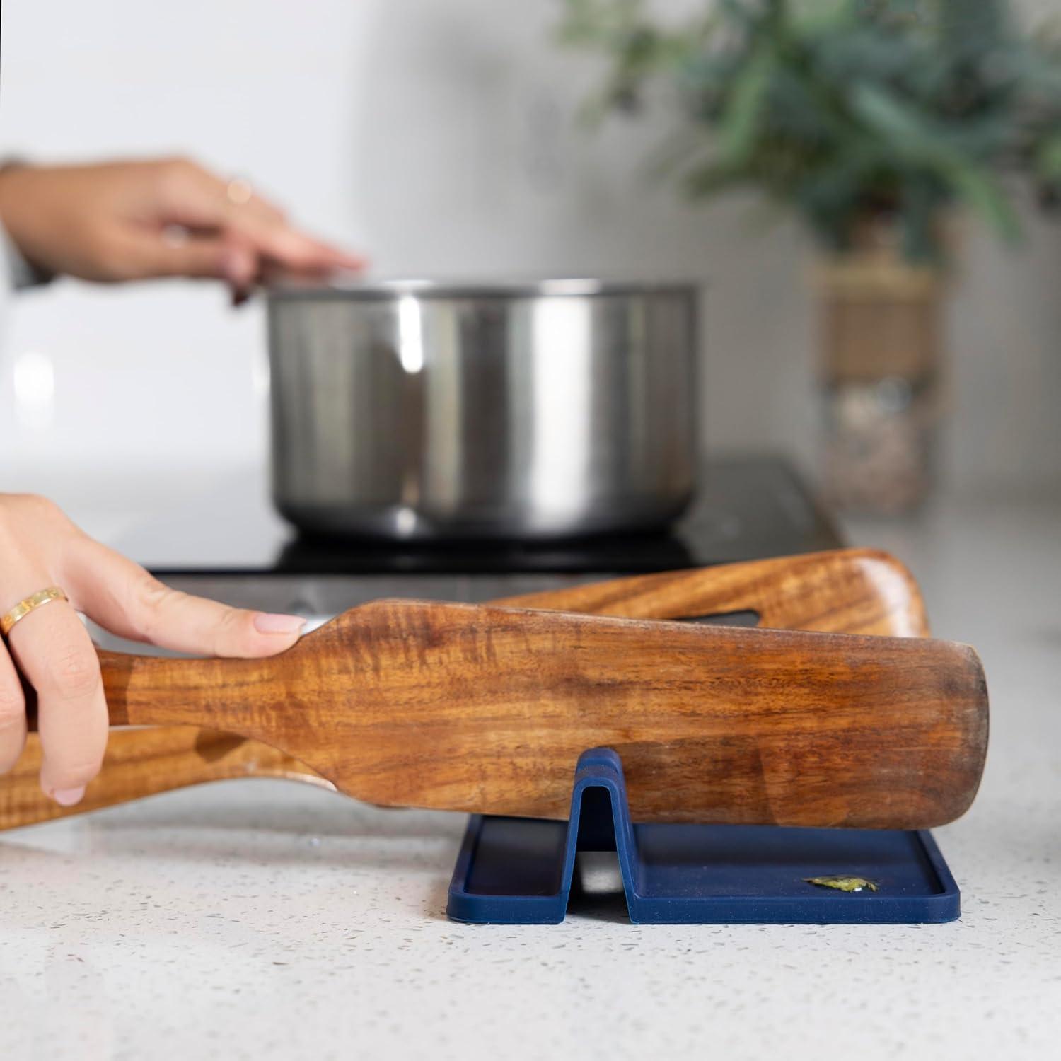 Soporte de Cuchara de Silicona Fox Run Azul Marino 4 Utensilios