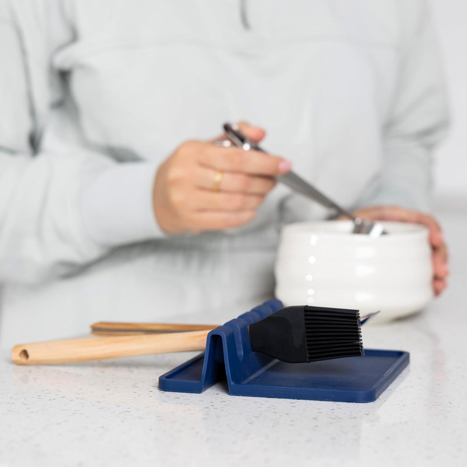 Soporte de Cuchara de Silicona Fox Run Azul Marino 4 Utensilios