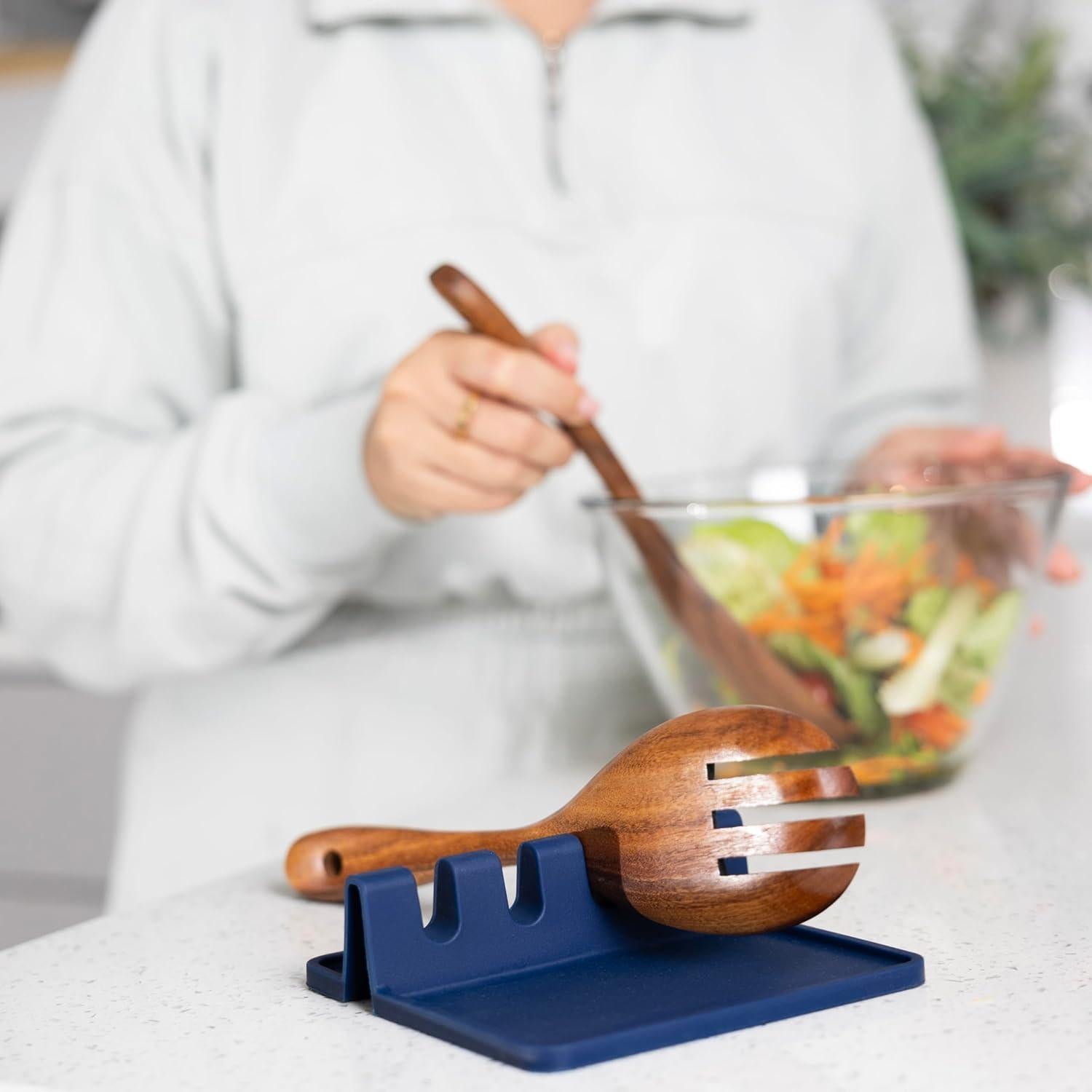 Soporte de Cuchara de Silicona Fox Run Azul Marino 4 Utensilios