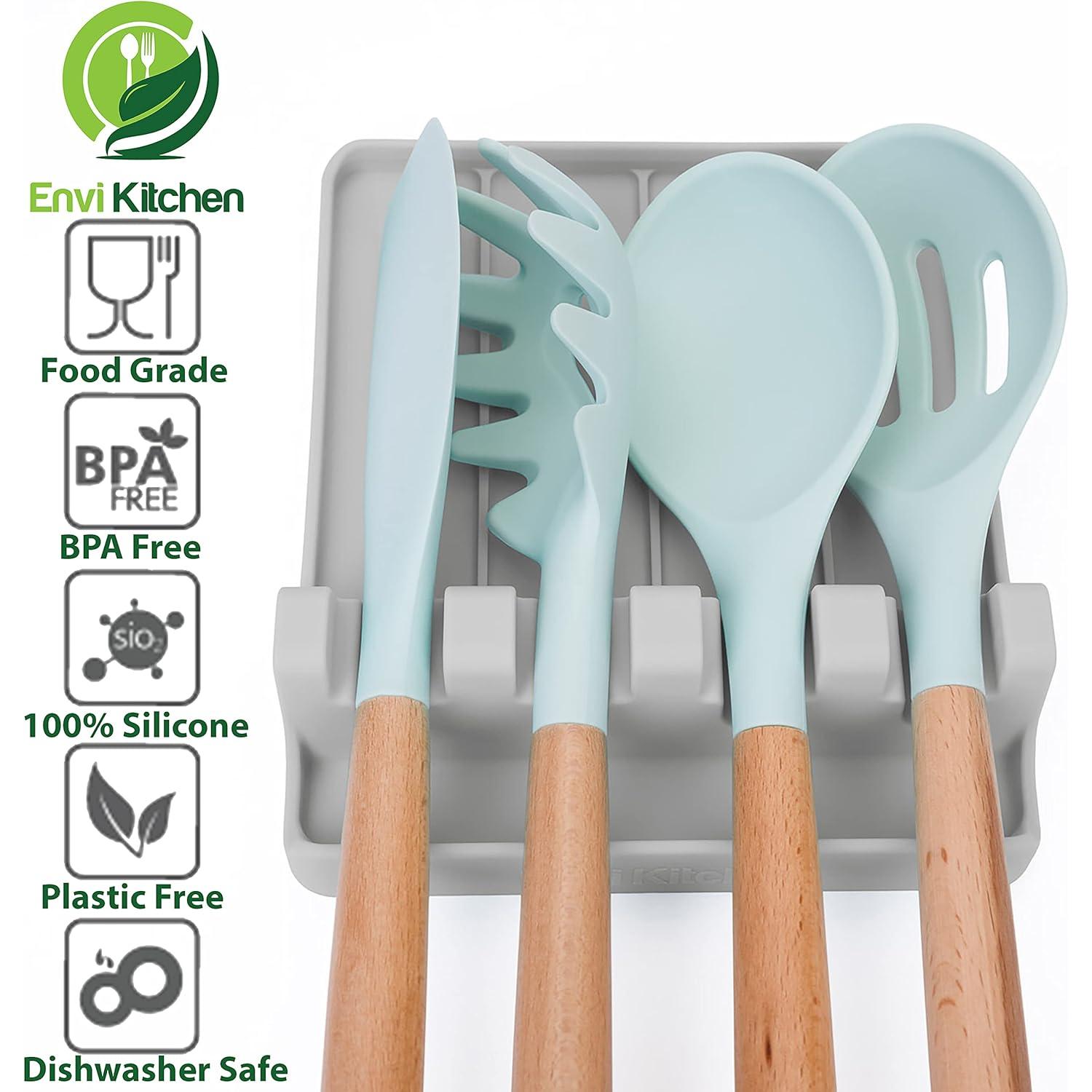 Soporte de Cuchara de Silicona EnviKitchen Gris 18x15cm