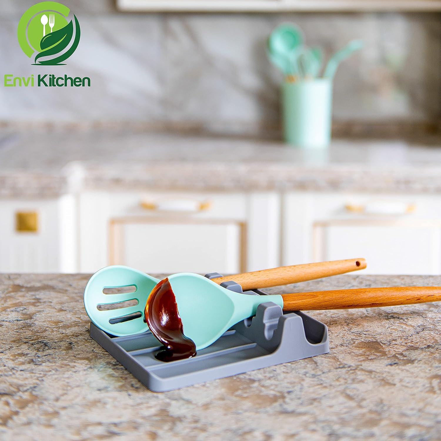 Soporte de Cuchara de Silicona EnviKitchen Gris 18x15cm