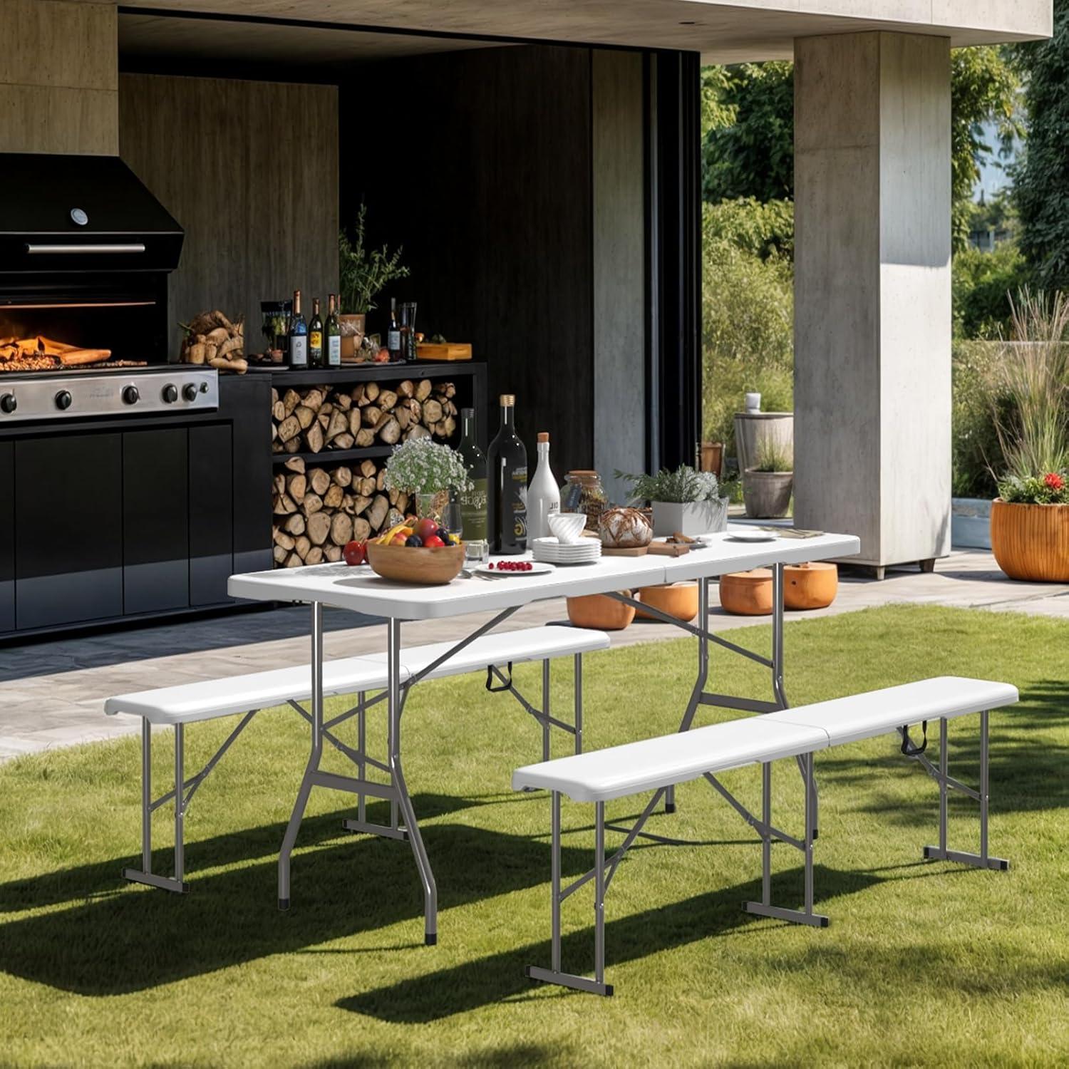 Mesa Plegable Dovov PEFT01 1.80m HDPE Blanca para Exterior