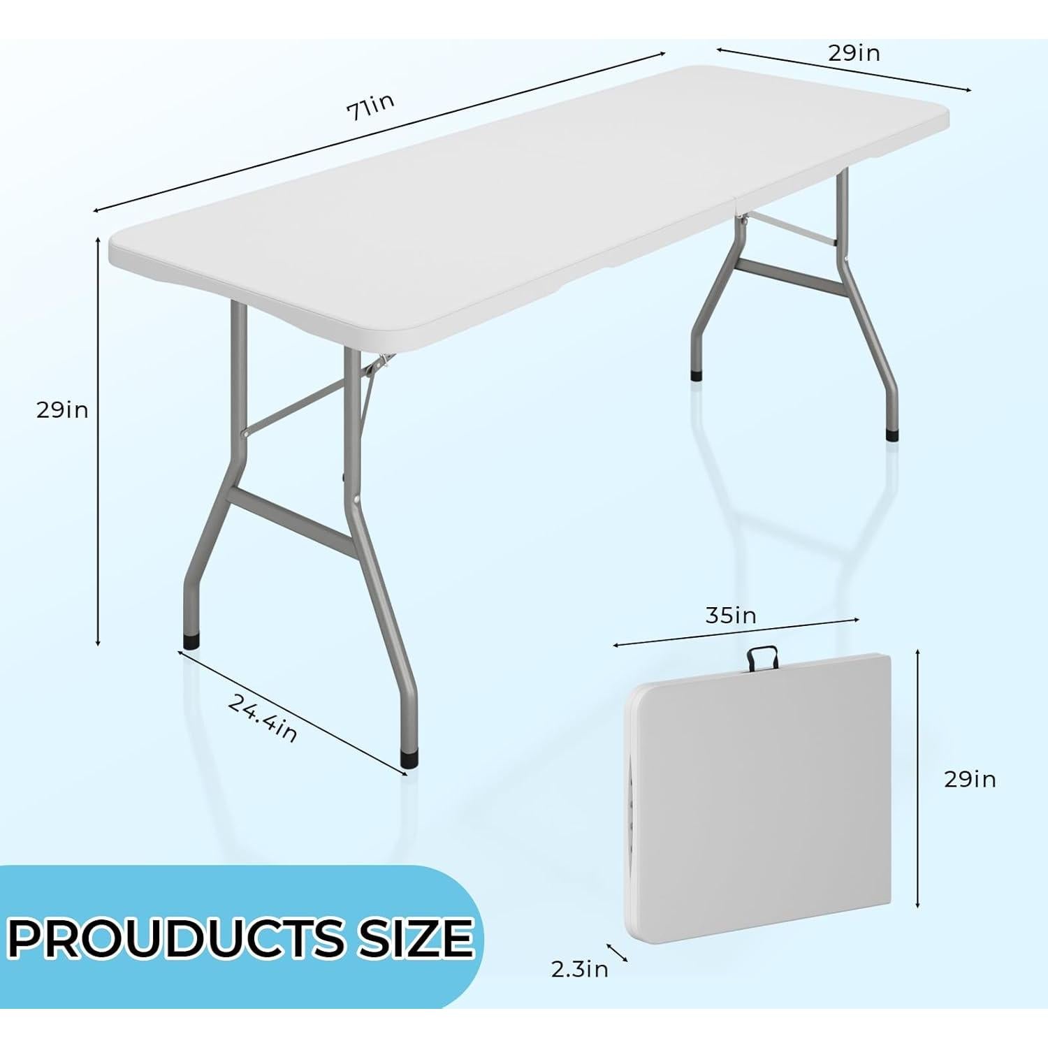 Mesa Plegable Dovov PEFT01 1.80m HDPE Blanca para Exterior