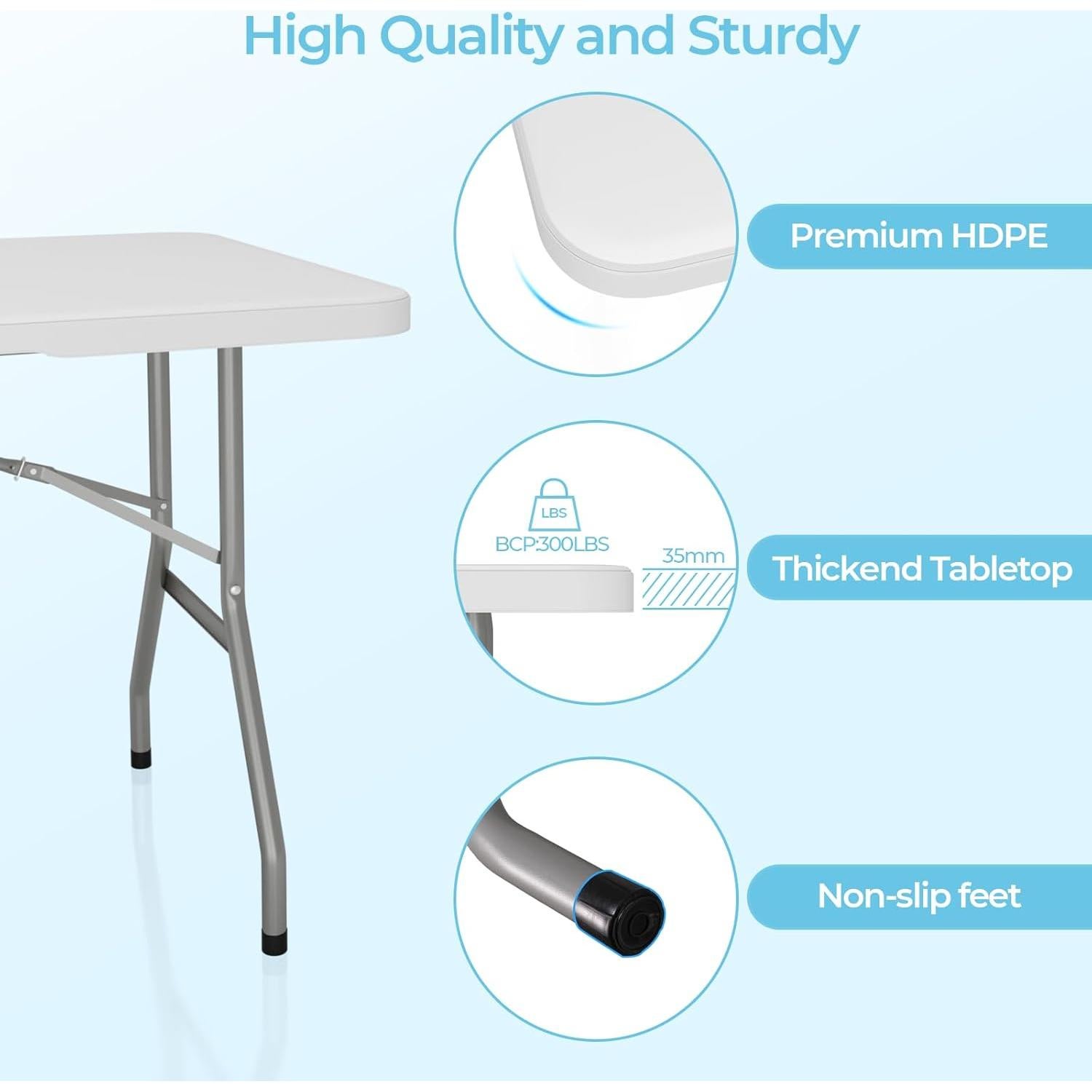 Mesa Plegable Dovov PEFT01 1.80m HDPE Blanca para Exterior