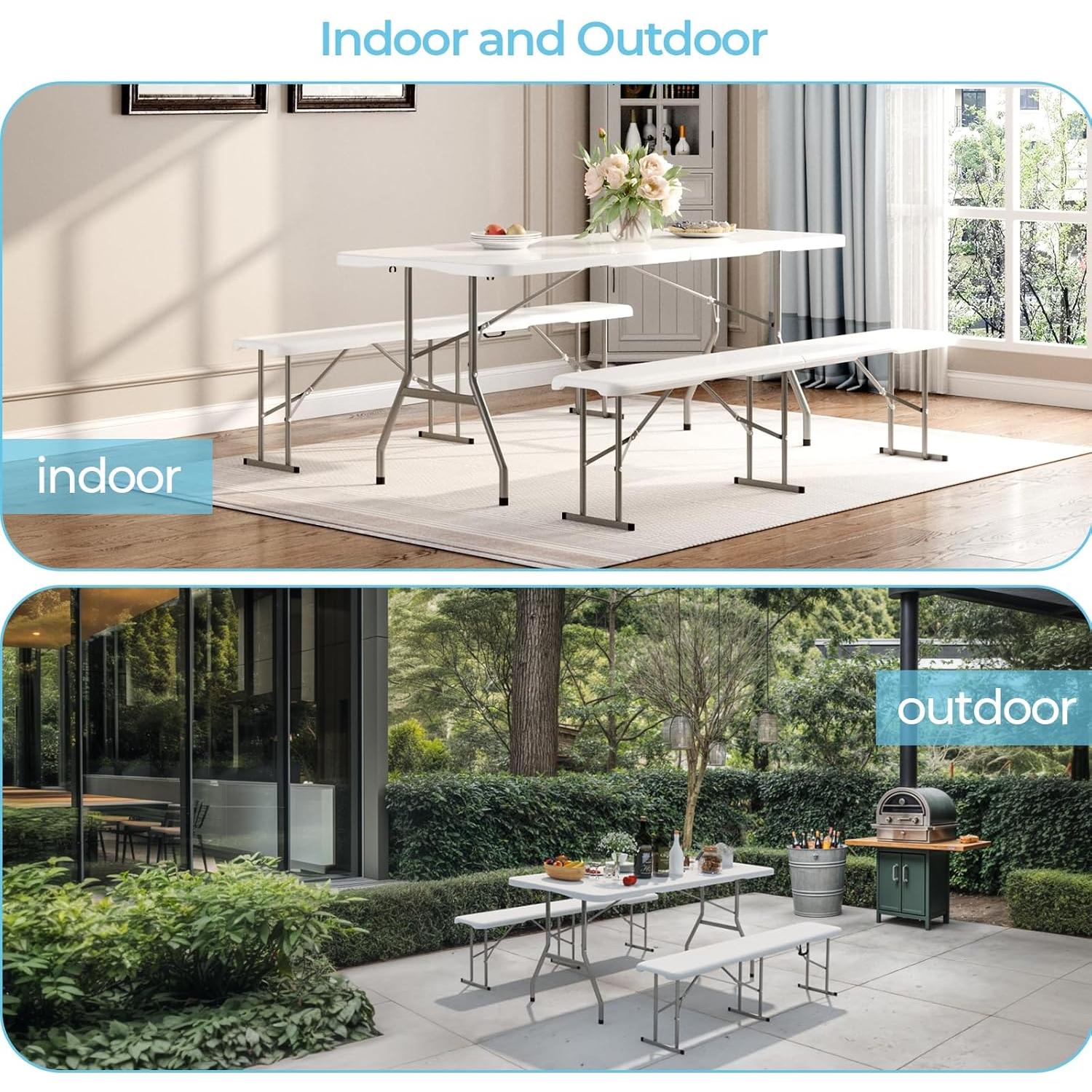 Mesa Plegable Dovov PEFT01 1.80m HDPE Blanca para Exterior