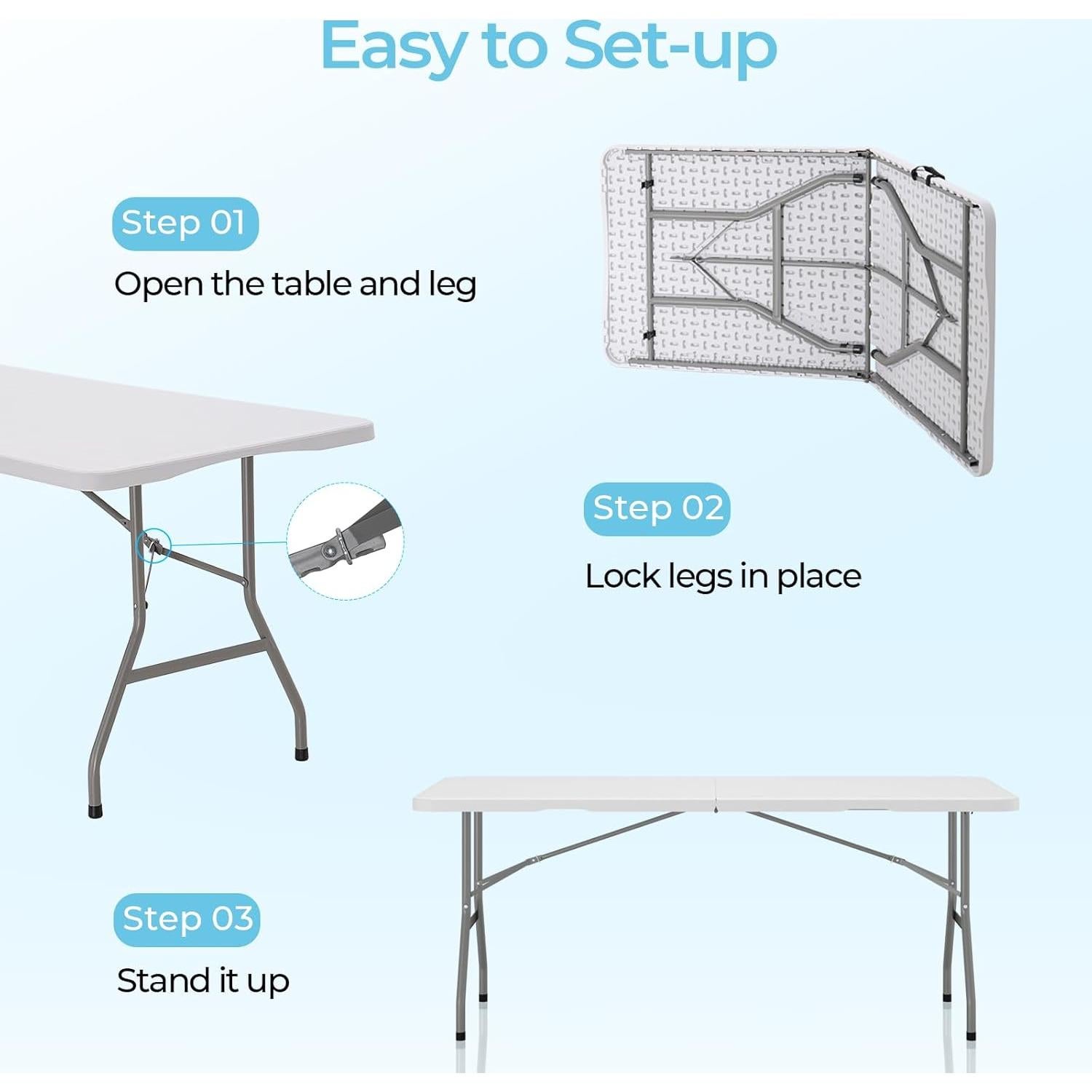 Mesa Plegable Dovov PEFT01 1.80m HDPE Blanca para Exterior