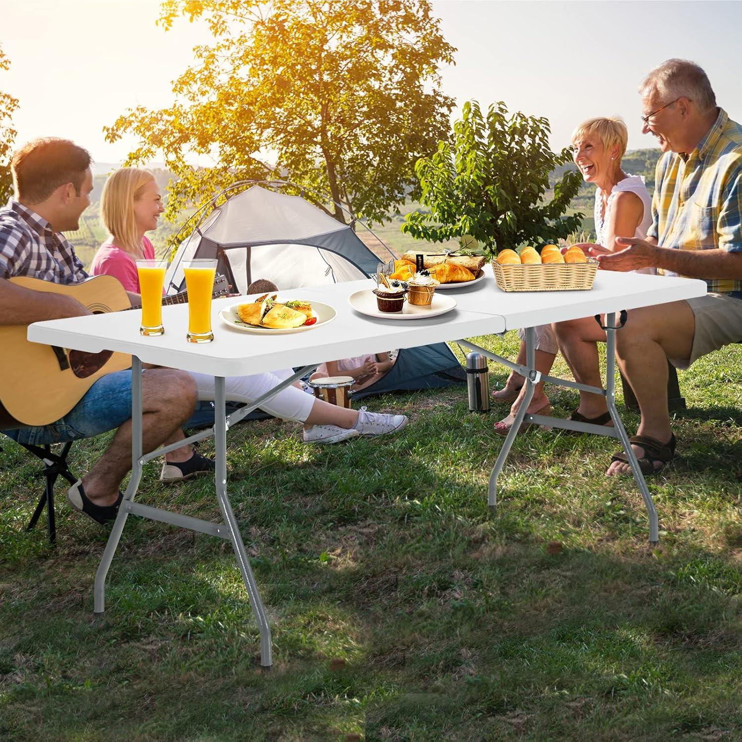 Mesa Plegable Goplus 1.80m Blanca para Picnic y Camping