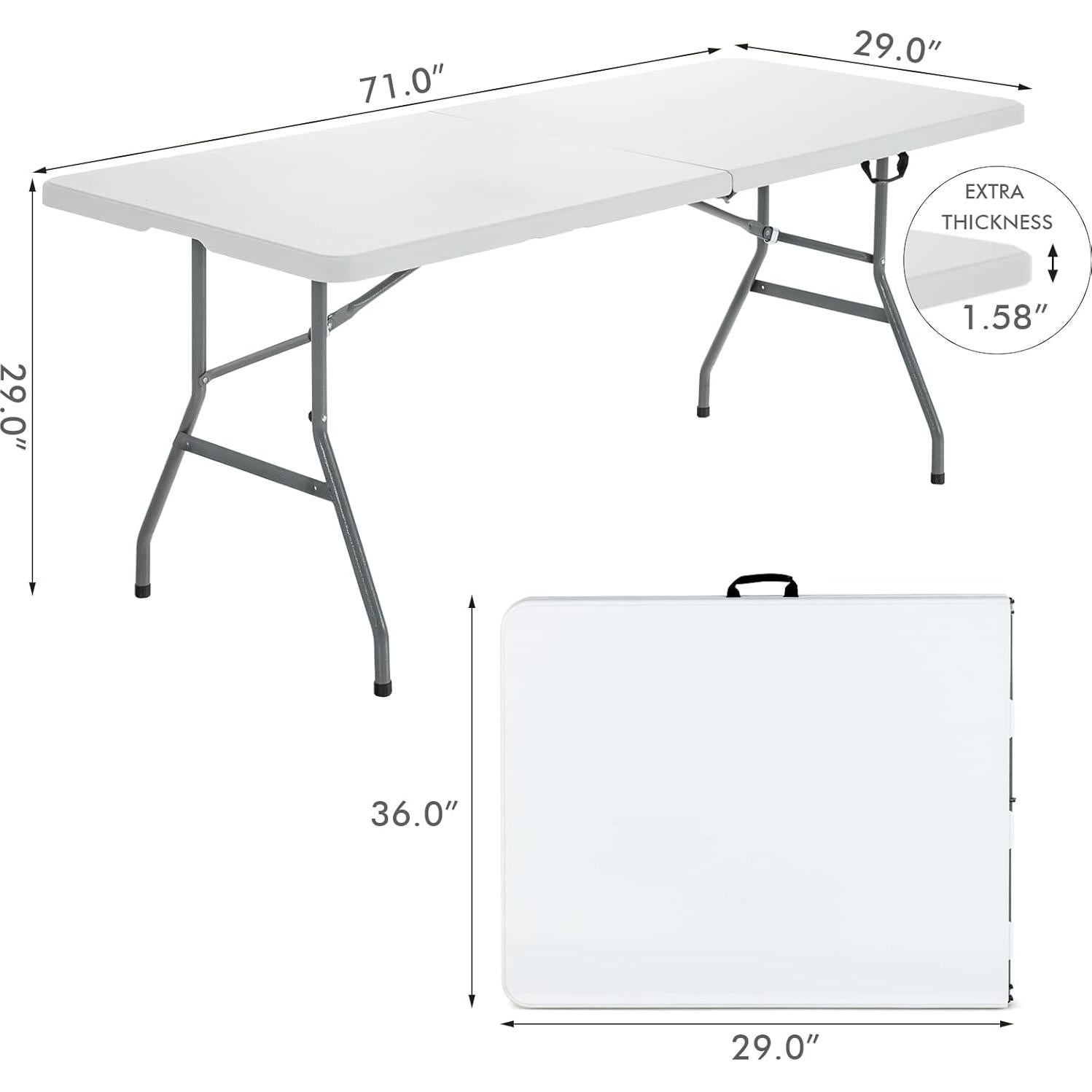 Mesa Plegable Goplus 1.80m Blanca para Picnic y Camping