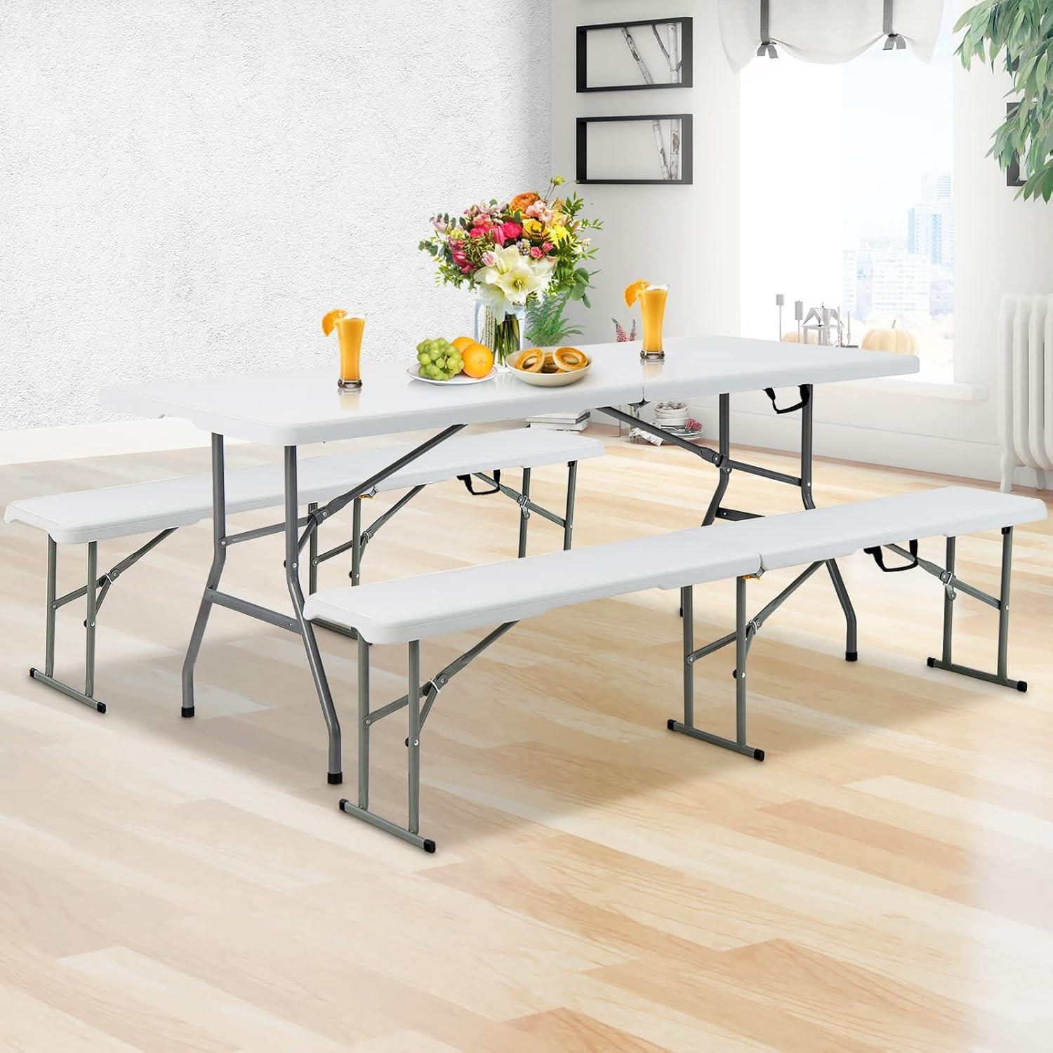 Mesa Plegable Goplus 1.80m Blanca para Picnic y Camping