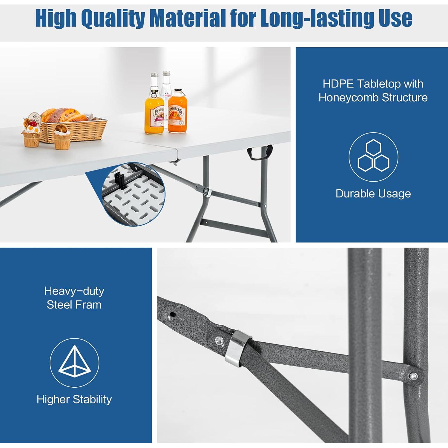 Mesa Plegable Goplus 1.80m Blanca para Picnic y Camping