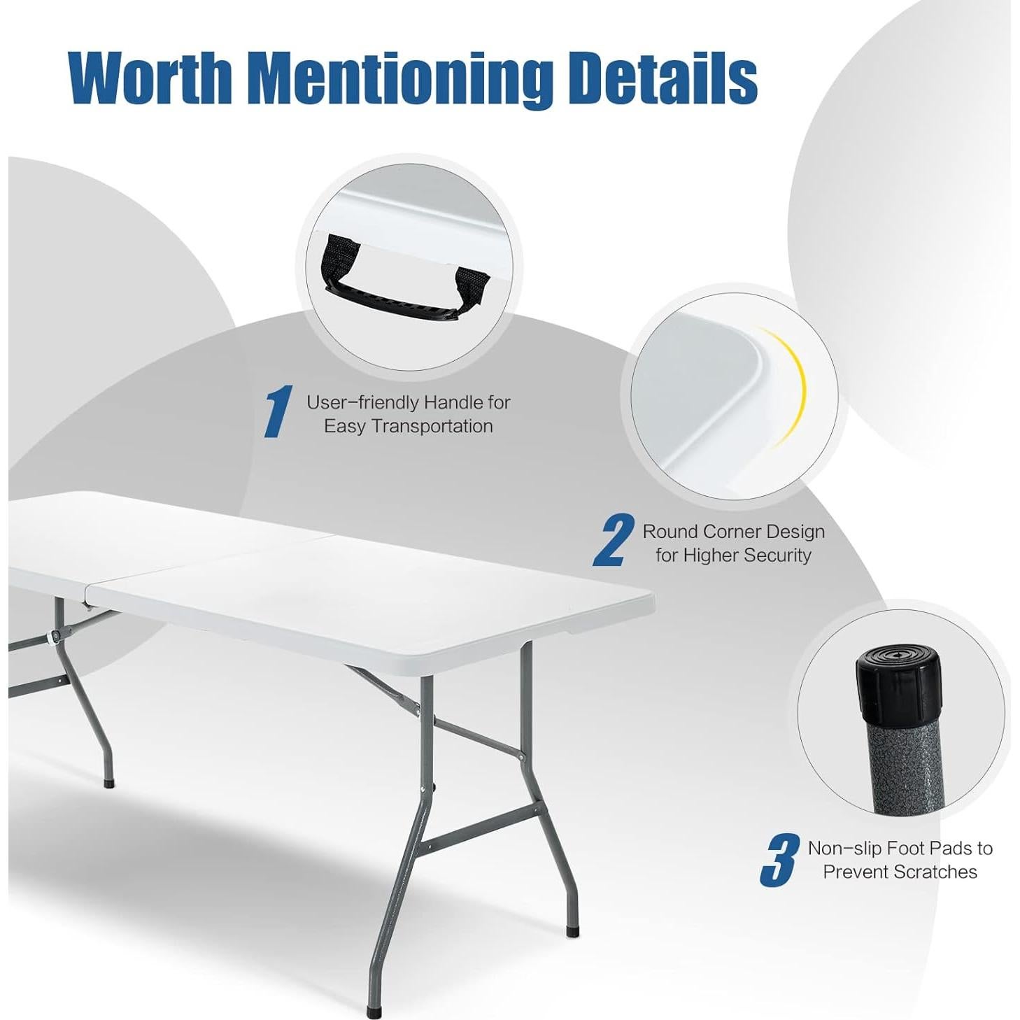 Mesa Plegable Goplus 1.80m Blanca para Picnic y Camping