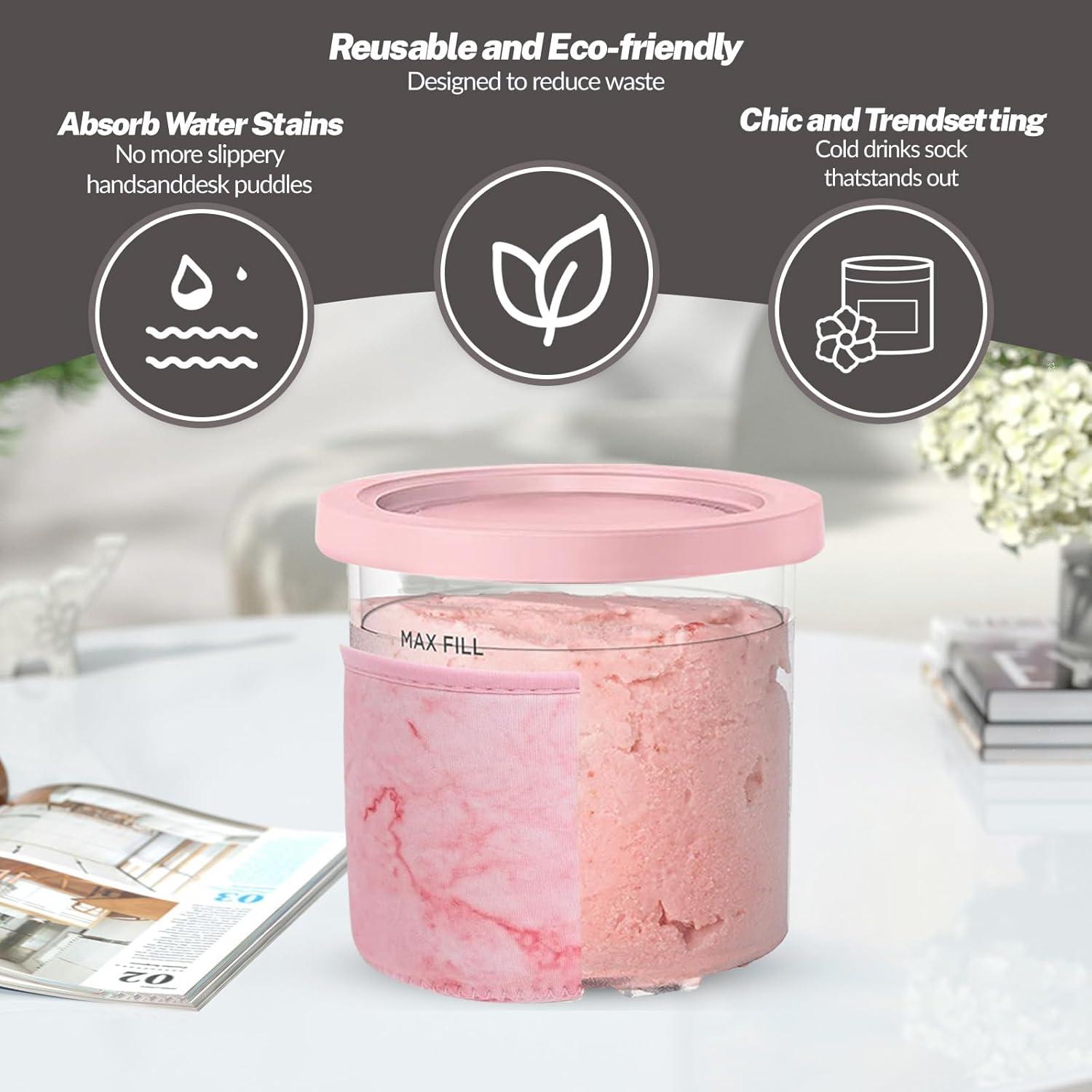 4 Piezas Tazas Ninja Creami 16Oz + Funda Neopreno Psasrm