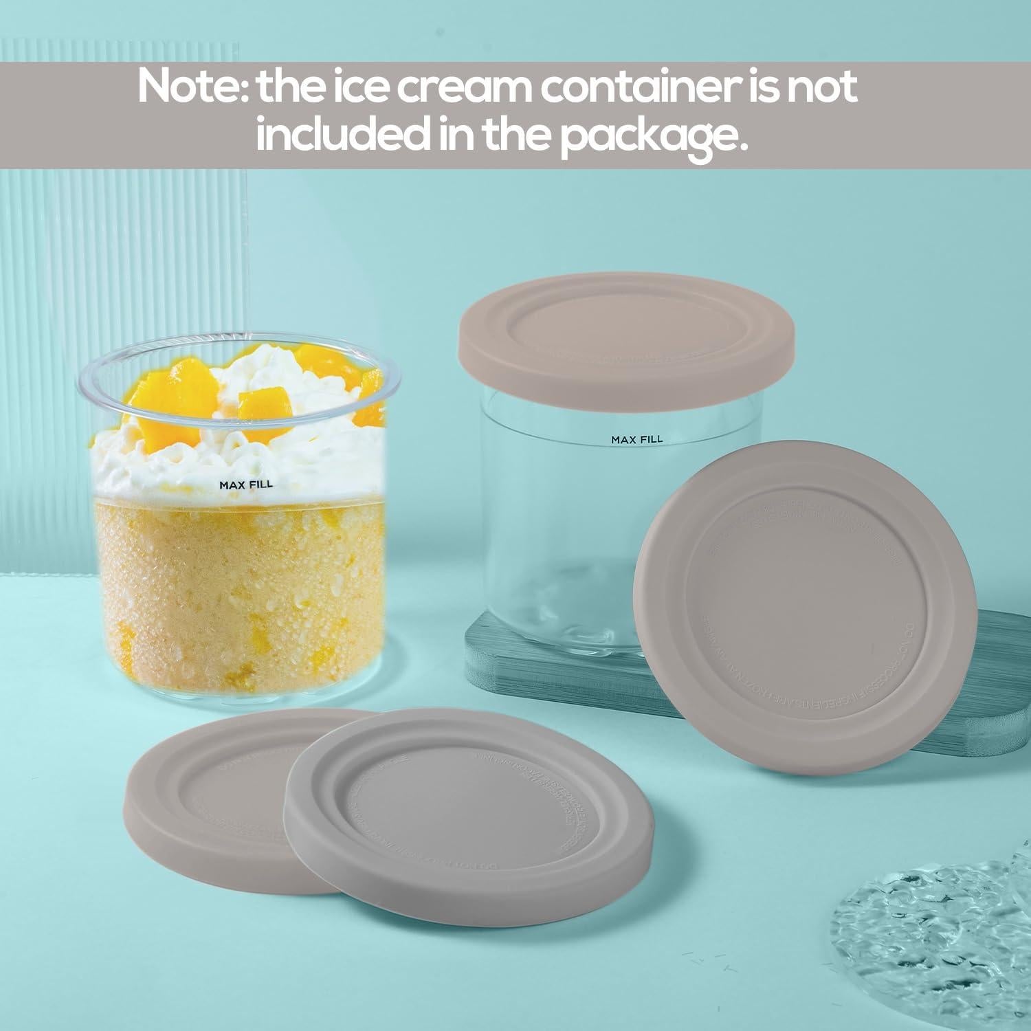 4 Tapas de Silicona para Tazas de Helado Lasuroa 11.5cm Gris