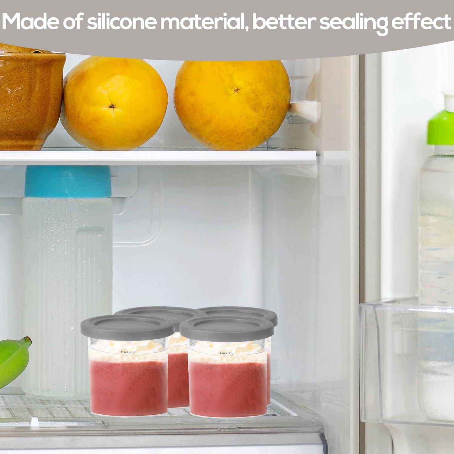 4 Tapas de Silicona para Tazas de Helado Lasuroa 11.5cm Gris