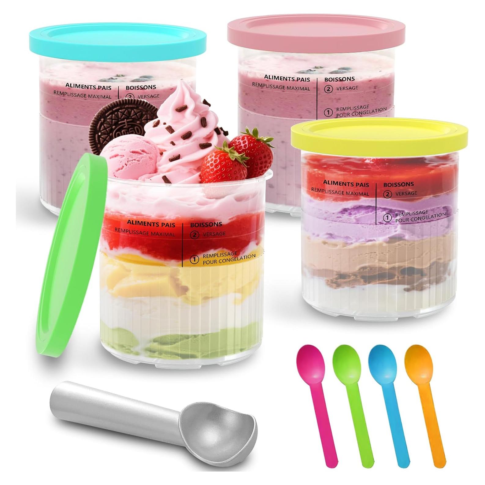 Contenedores de Helado MIKESIER 24oz - Paquete de 4, Apto para Ninja Creami