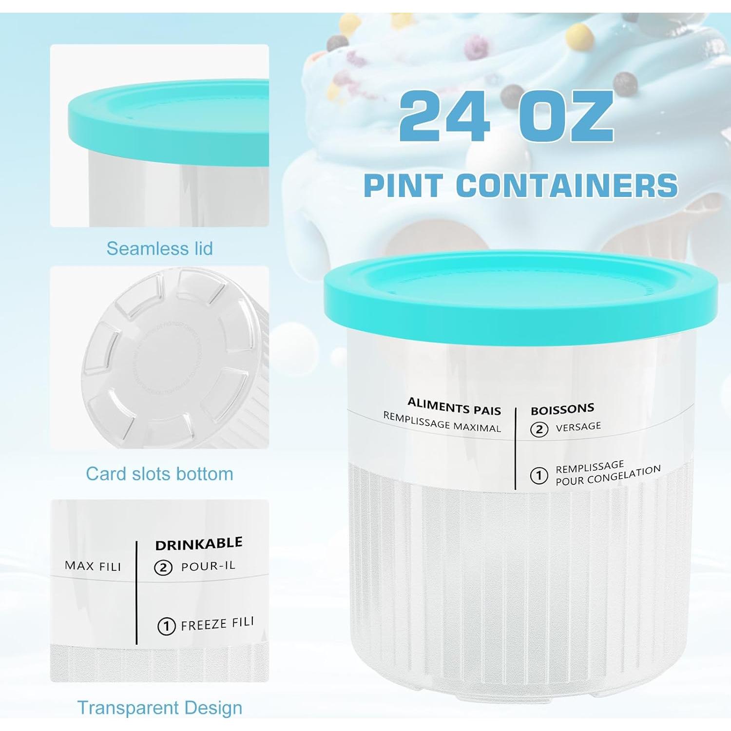 Contenedores de Helado MIKESIER 24oz - Paquete de 4, Apto para Ninja Creami