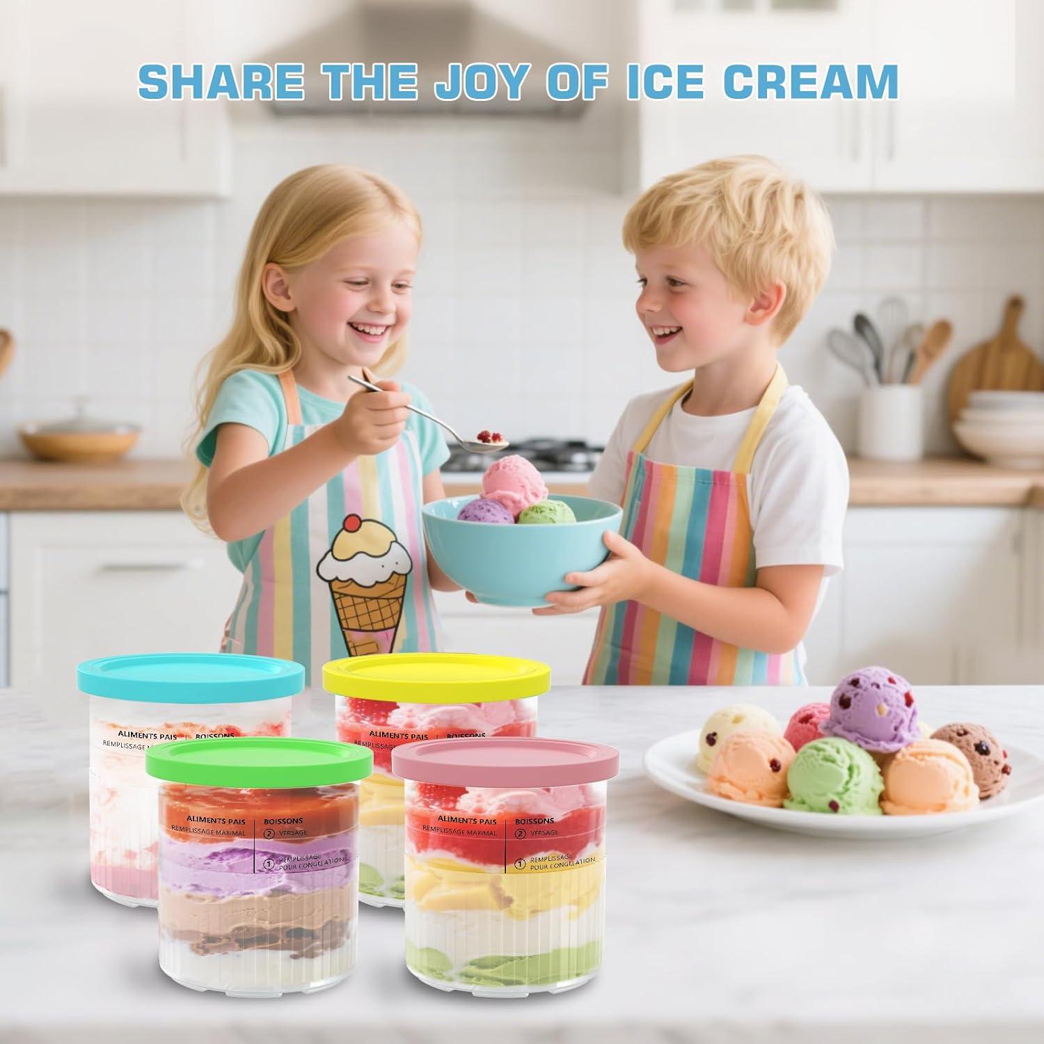 Contenedores de Helado MIKESIER 24oz - Paquete de 4, Apto para Ninja Creami