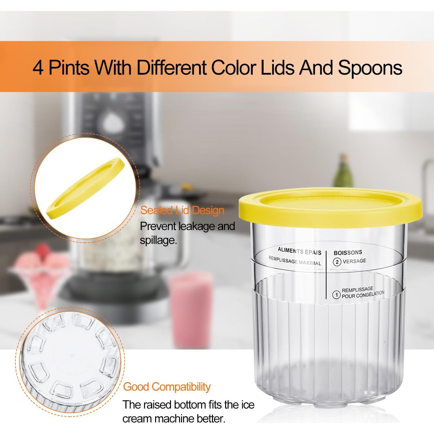 Diteje 4 Pints Recambio Helado 710ml con Tapas y Cucharas