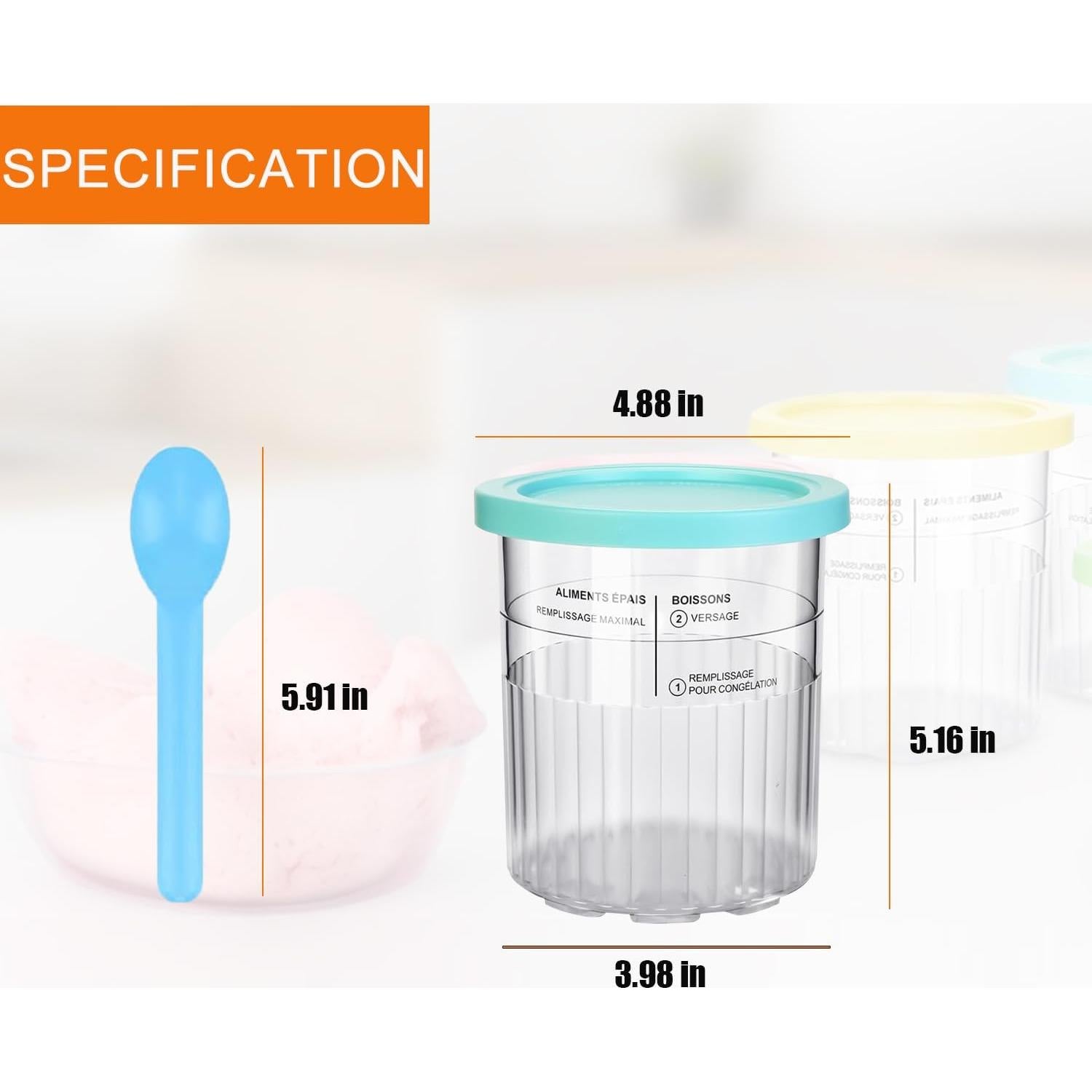 Diteje 4 Pints Recambio Helado 710ml con Tapas y Cucharas