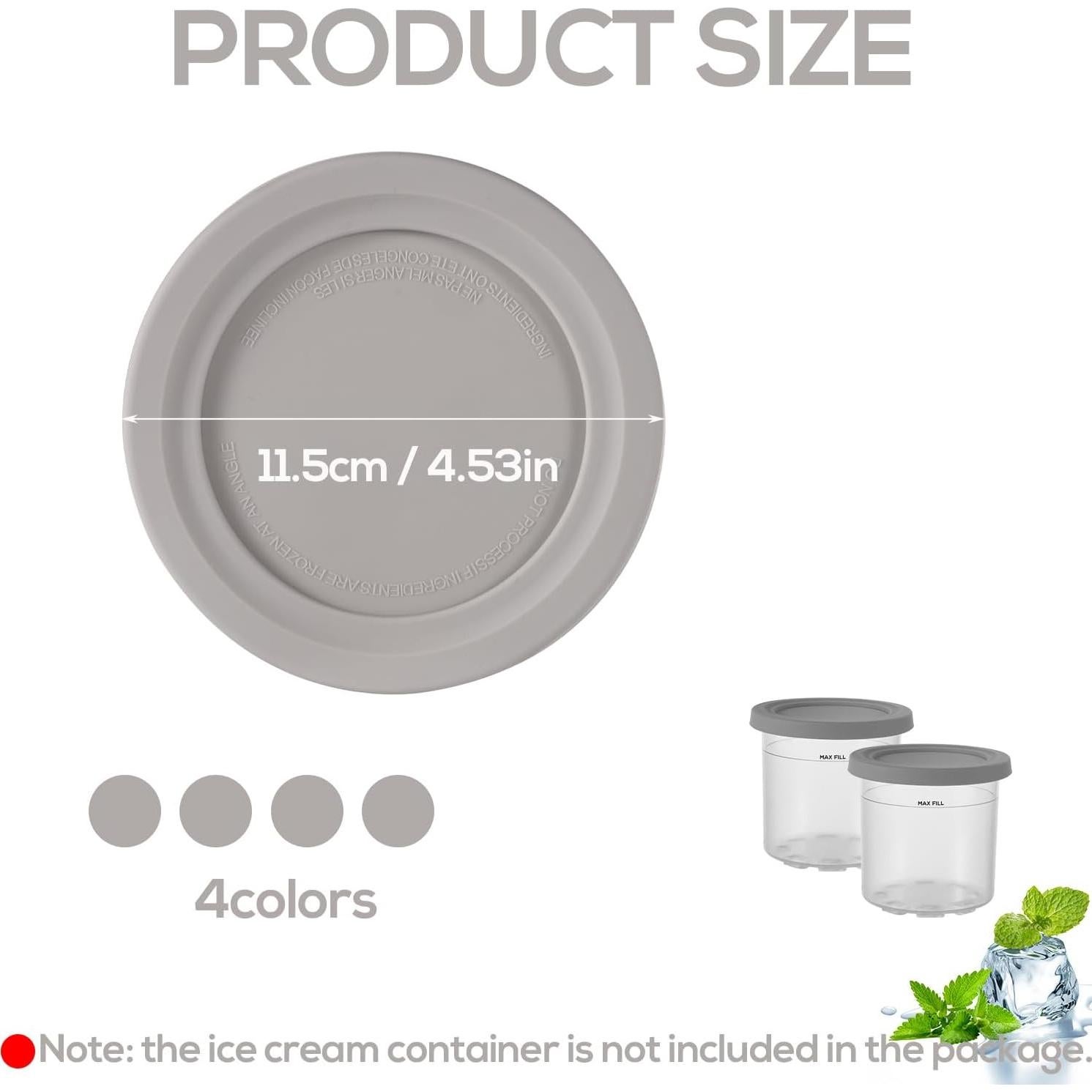 4 Tapas Redondas de Silicona para Helado Lasuroa 11.5cm Gris