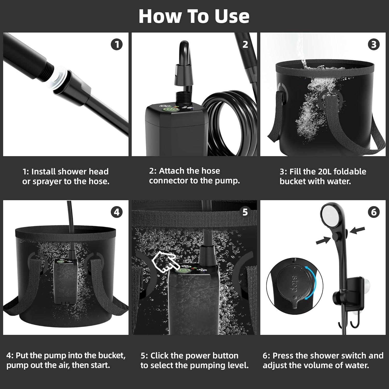 Ducha portátil Moriko YT-100w, 6000mAh, cabezal filtrado