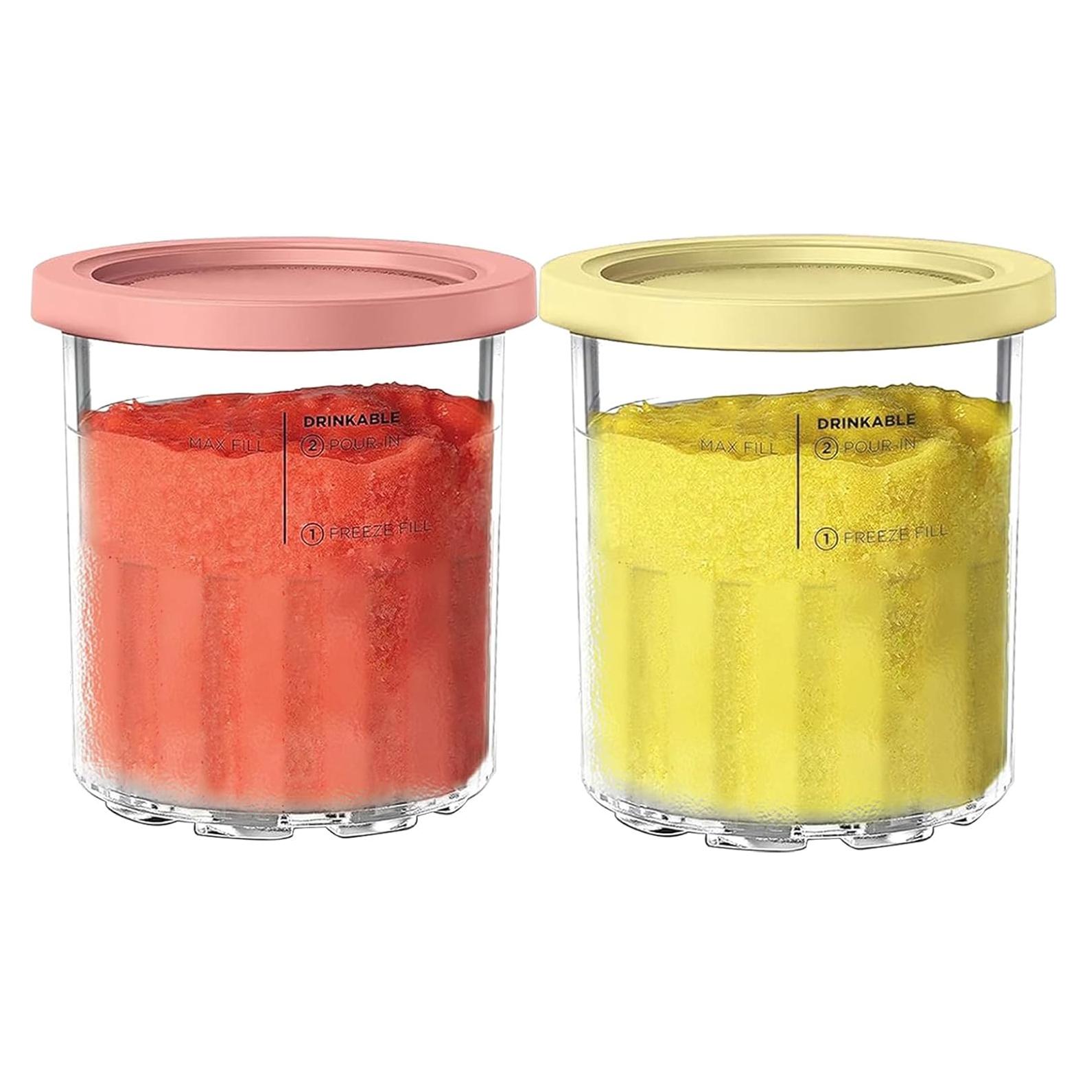 Tarros Ninja Creami Deluxe 24OZ GAOZAILI - 2 Piezas Rosa/Amarillo