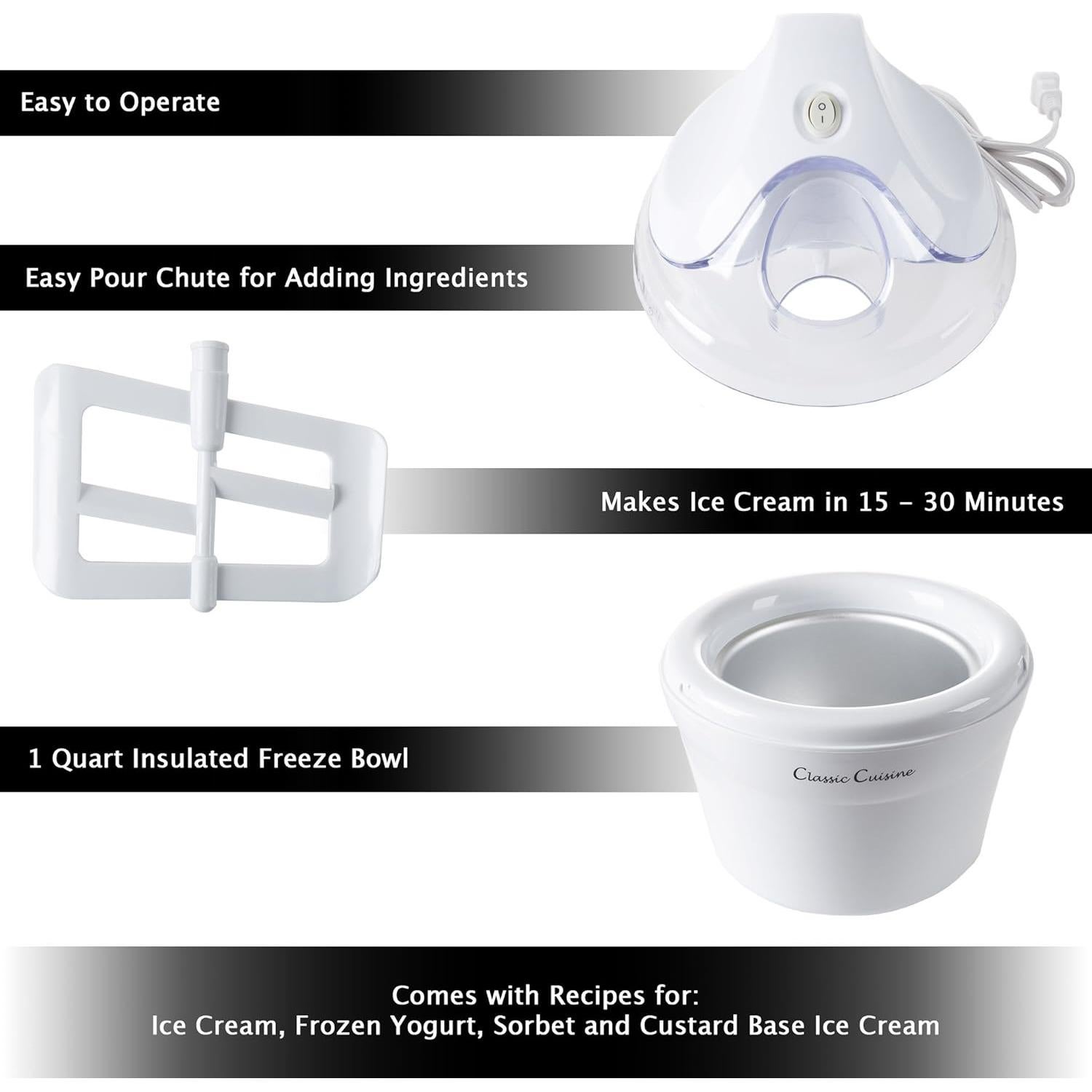 Máquina de Helados Classic Cuisine 0.95L Automática Blanca