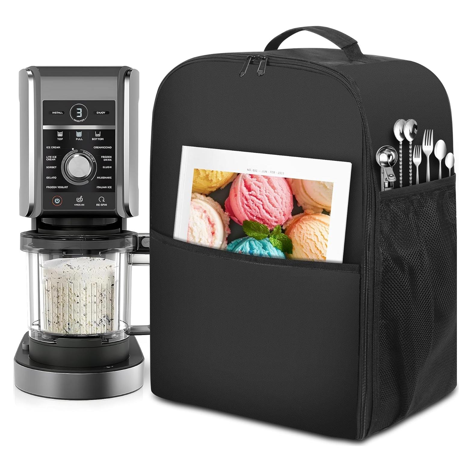 Dust Cover for Compatible with ninja Ice Cream Maker Machine NC501, NC301, NC299AMZ, CREAMi Ice Cream Maker Dust Cover with Handles Front Pocket Side Mesh Pocket