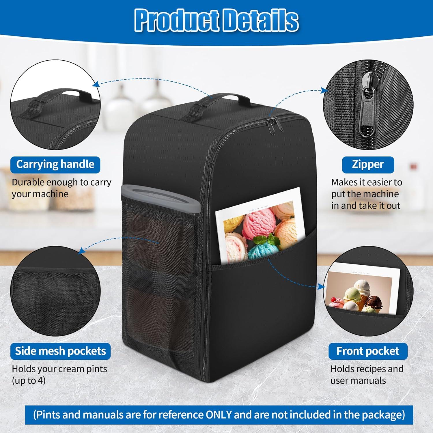 Dust Cover for Compatible with ninja Ice Cream Maker Machine NC501, NC301, NC299AMZ, CREAMi Ice Cream Maker Dust Cover with Handles Front Pocket Side Mesh Pocket