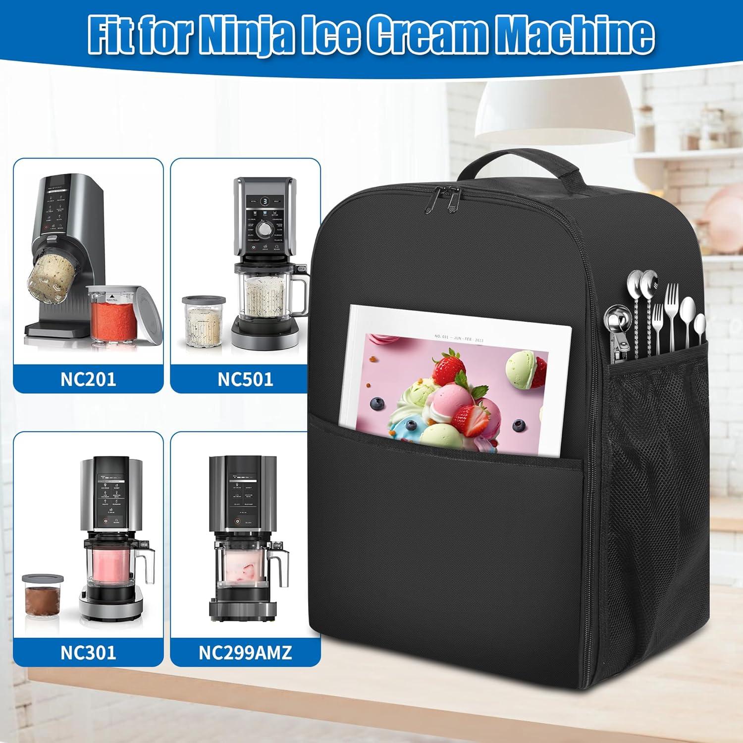 Dust Cover for Compatible with ninja Ice Cream Maker Machine NC501, NC301, NC299AMZ, CREAMi Ice Cream Maker Dust Cover with Handles Front Pocket Side Mesh Pocket