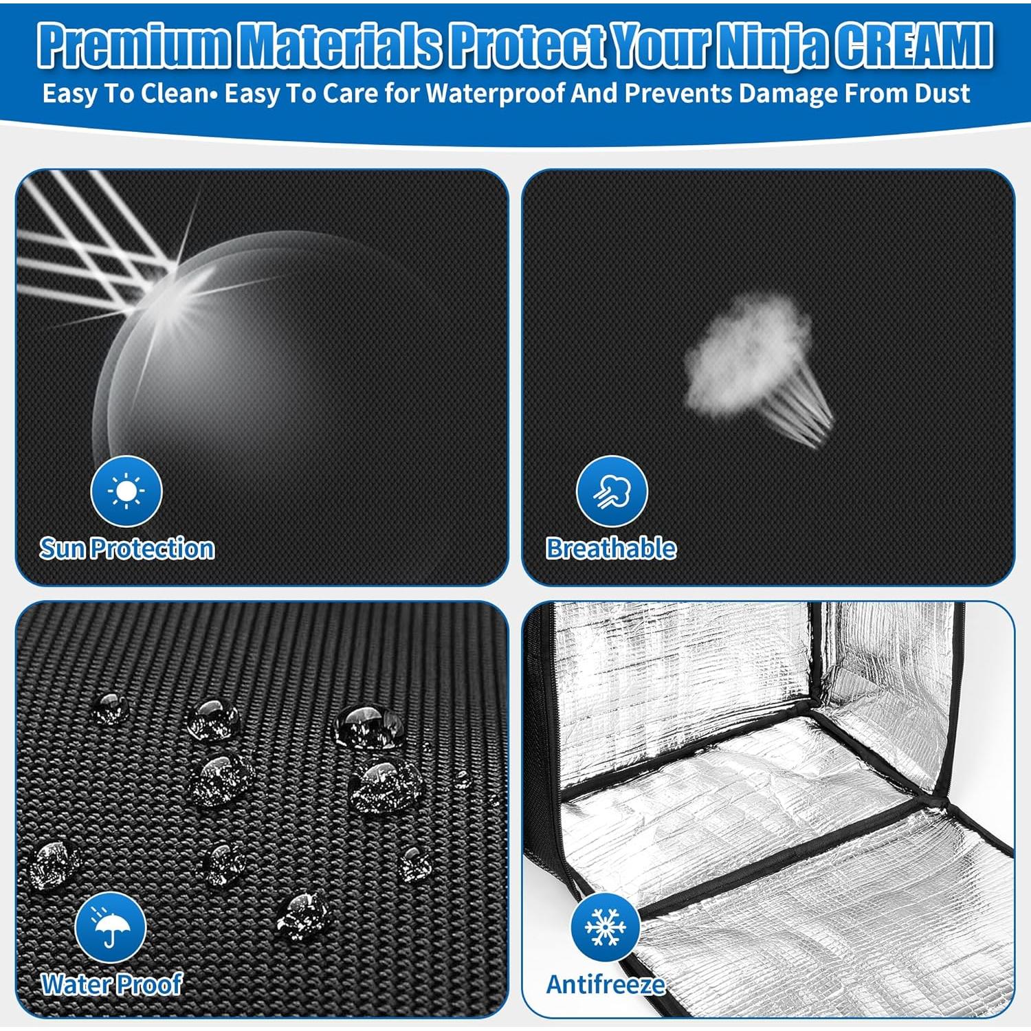 Dust Cover for Compatible with ninja Ice Cream Maker Machine NC501, NC301, NC299AMZ, CREAMi Ice Cream Maker Dust Cover with Handles Front Pocket Side Mesh Pocket