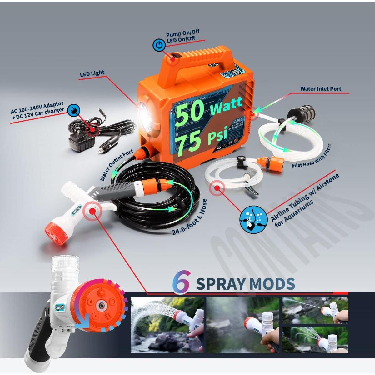 Ducha de Camping ZOOOBELIVES 50W Portátil con Luz LED