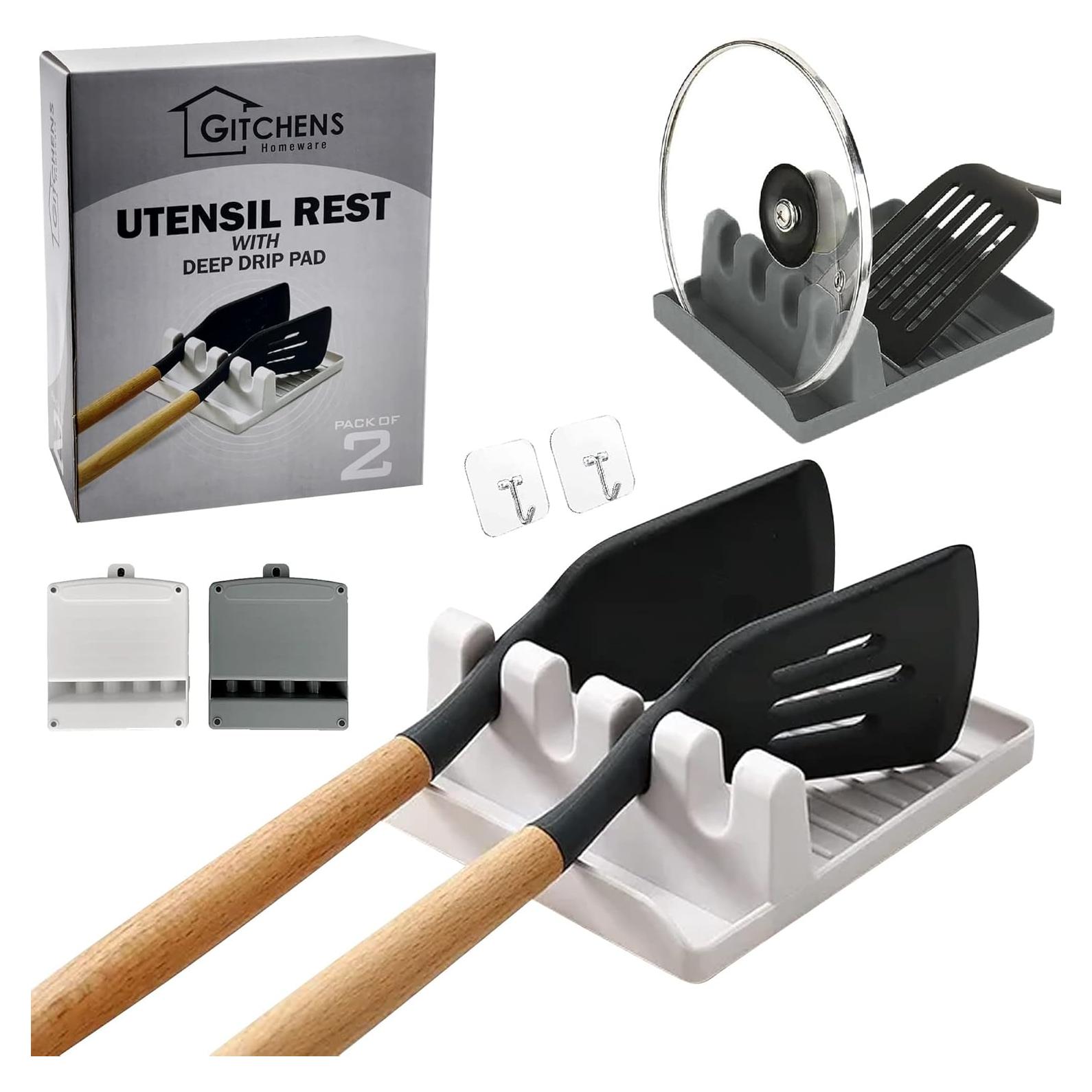 Soporte para Utensilios de Cocina Gitchens 2 Piezas Blanco y Gris