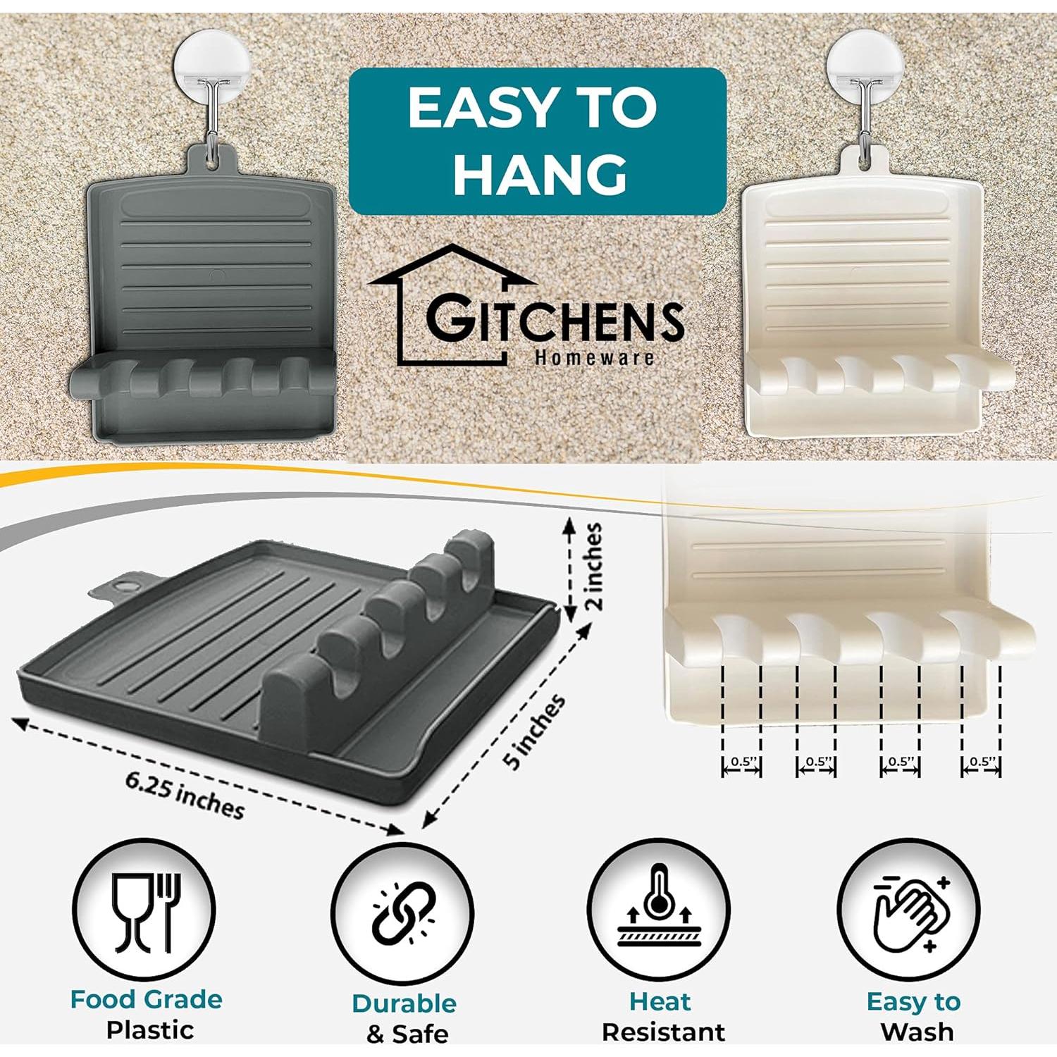 Soporte para Utensilios de Cocina Gitchens 2 Piezas Blanco y Gris