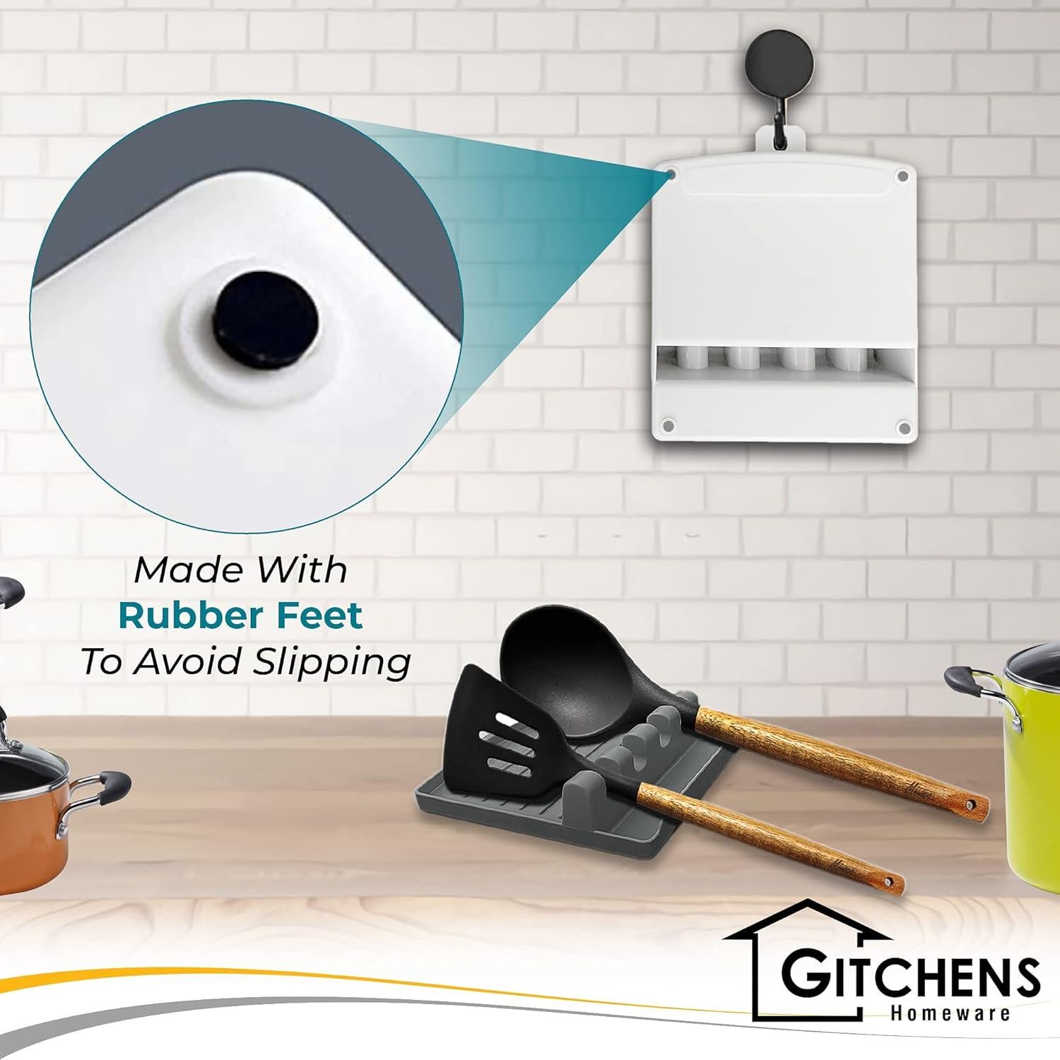 Soporte para Utensilios de Cocina Gitchens 2 Piezas Blanco y Gris