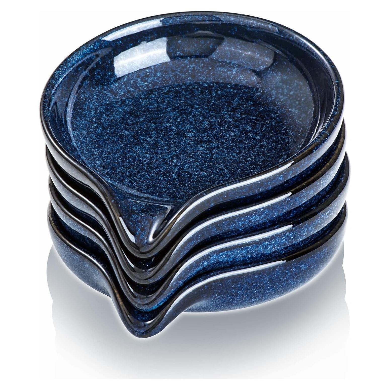 Ceramic Spoon Ladle Rest Coffee - VICRAYS Kitchen Stove Spoon Holder Spatula Cooking Accessories Farmhouse Utensil Rest Stove Spatula Decor for Countertop - Dishwasher Safe 5.2 Inches Blue Set of 4