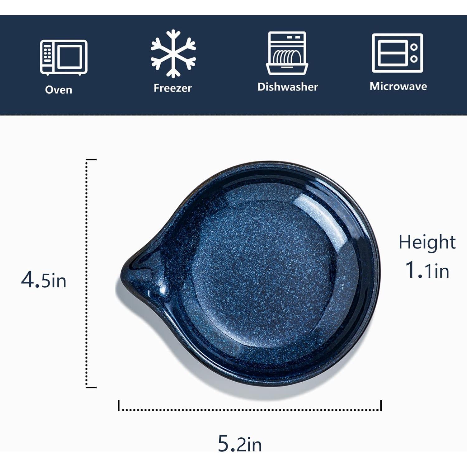 Ceramic Spoon Ladle Rest Coffee - VICRAYS Kitchen Stove Spoon Holder Spatula Cooking Accessories Farmhouse Utensil Rest Stove Spatula Decor for Countertop - Dishwasher Safe 5.2 Inches Blue Set of 4