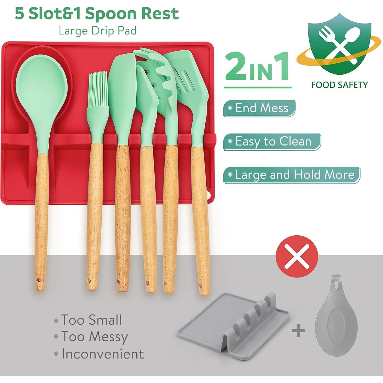 Soporte de Cuchara de Silicona Klarfschar con Manoplas - Rojo