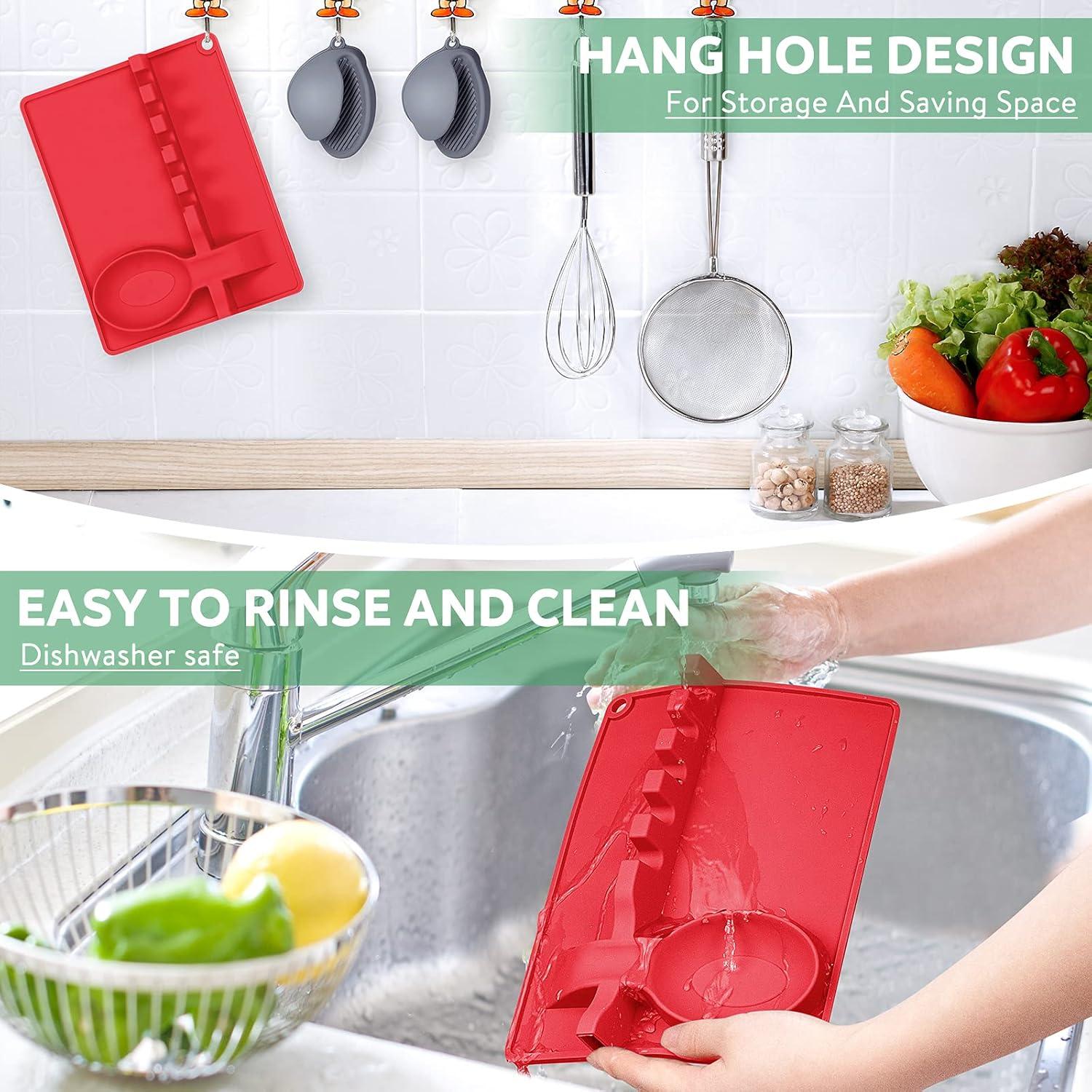 Soporte de Cuchara de Silicona Klarfschar con Manoplas - Rojo