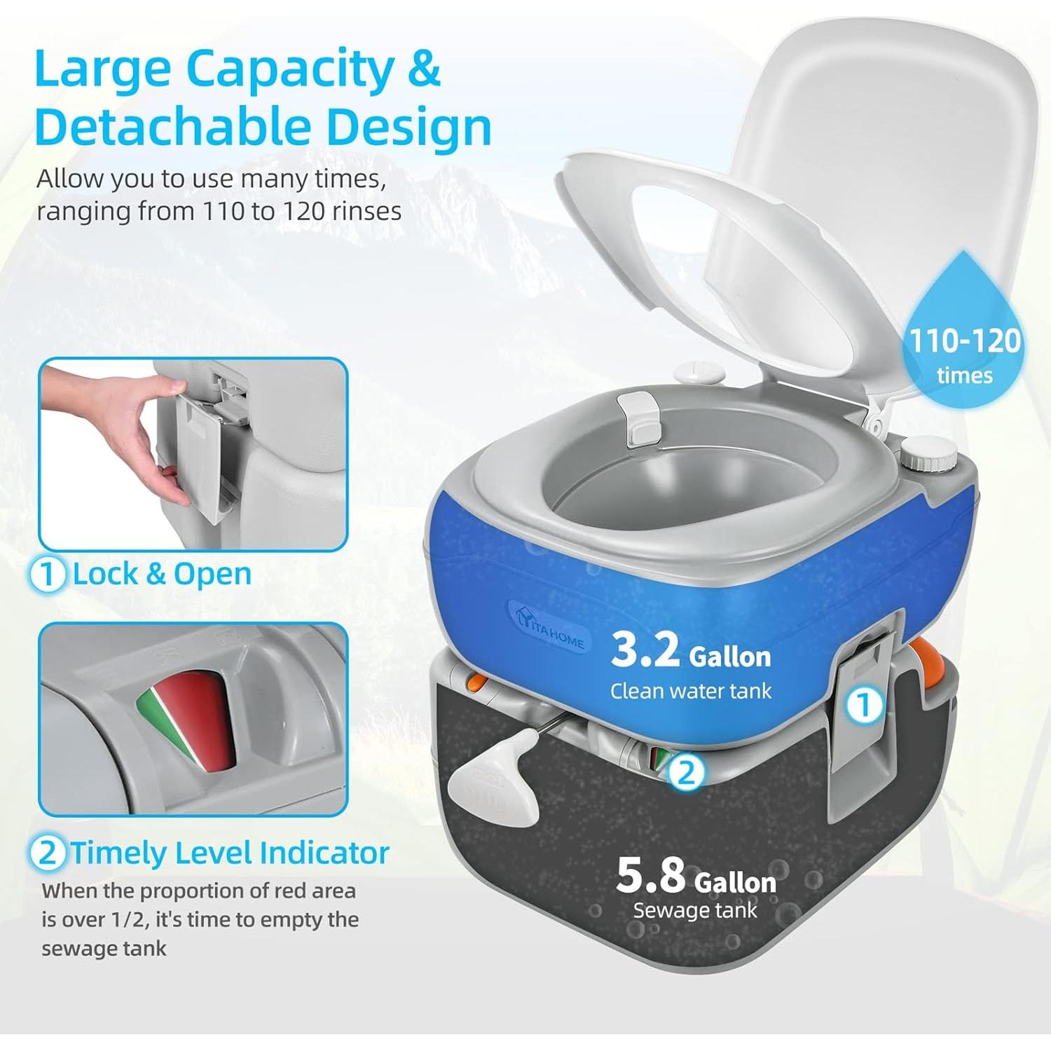 Inodoro Portátil YITAHOME 22L con Pulverizador y Bolsa