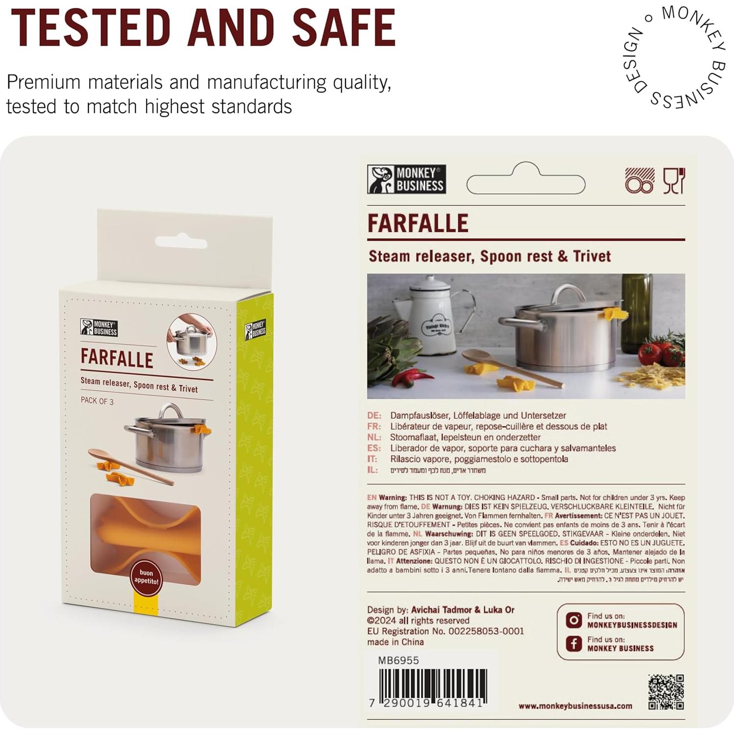 Levantador de tapa de silicona Monkey Business Farfalle 3 en 1