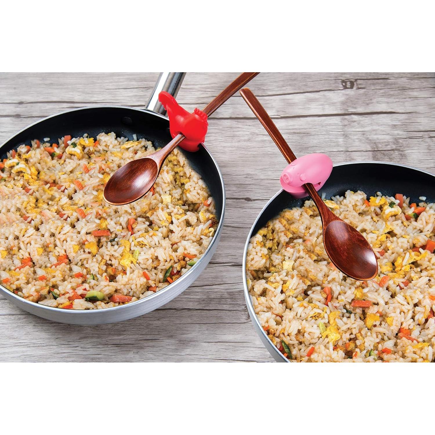 Soporte para cuchara de silicona Fox Run, juego de 2, gallo y cerdo