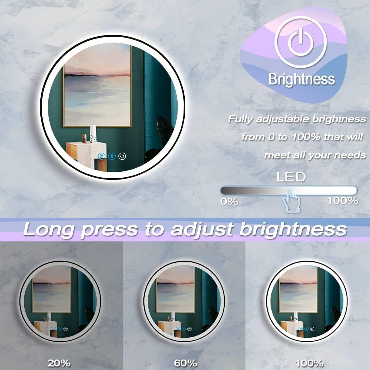 Espejo de baño LED redondo DIDIDADA 50,8 cm negro regulable