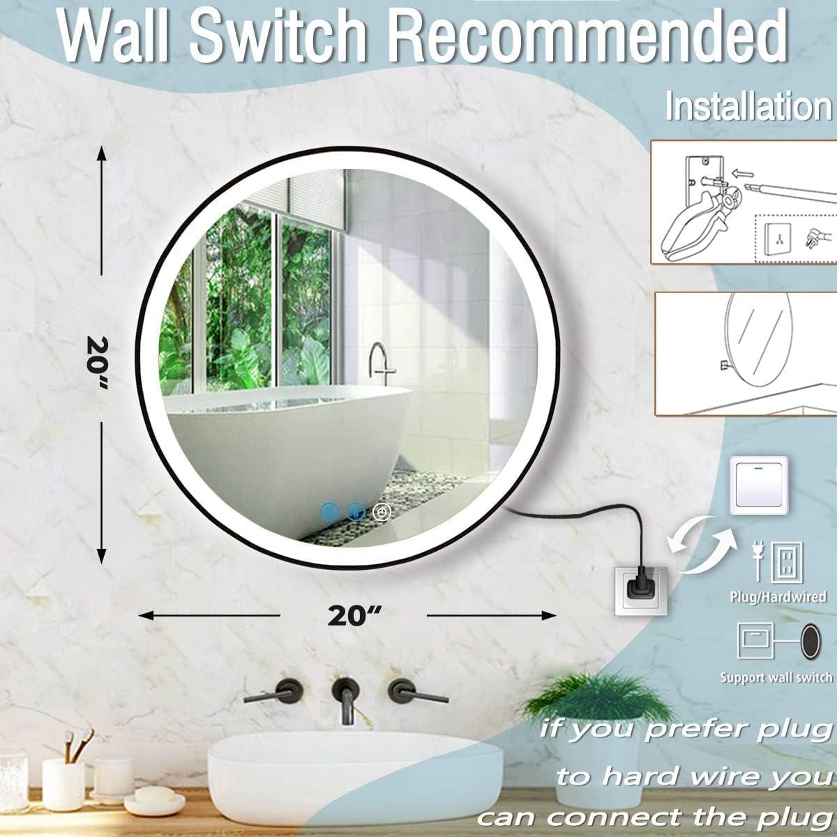 Espejo de baño LED redondo DIDIDADA 50,8 cm negro regulable