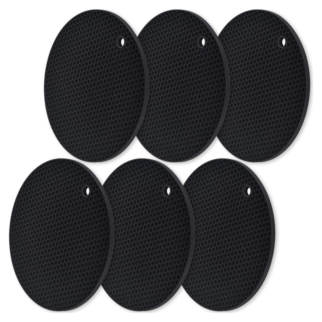 Trivete Redondo de Silicona homEdge, 6 Piezas, Negro, 18 cm