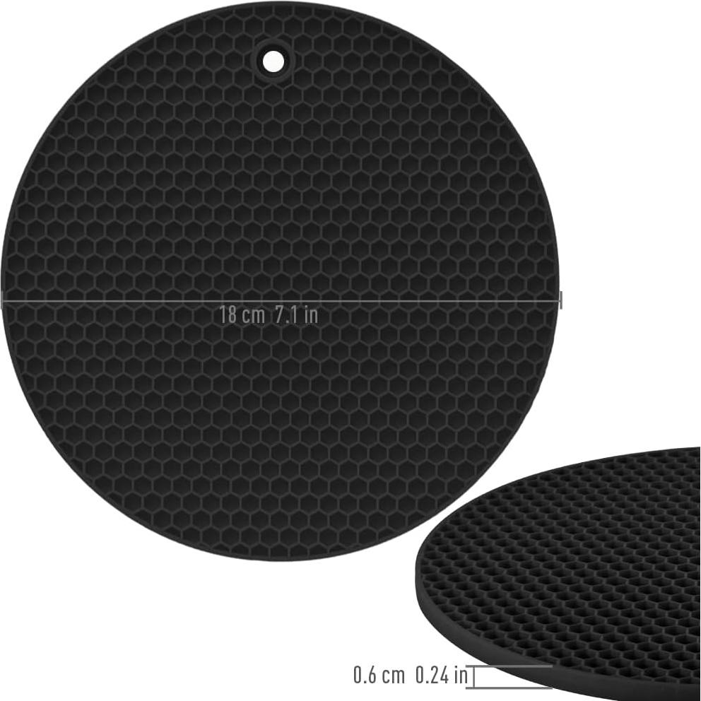 Trivete Redondo de Silicona homEdge, 6 Piezas, Negro, 18 cm