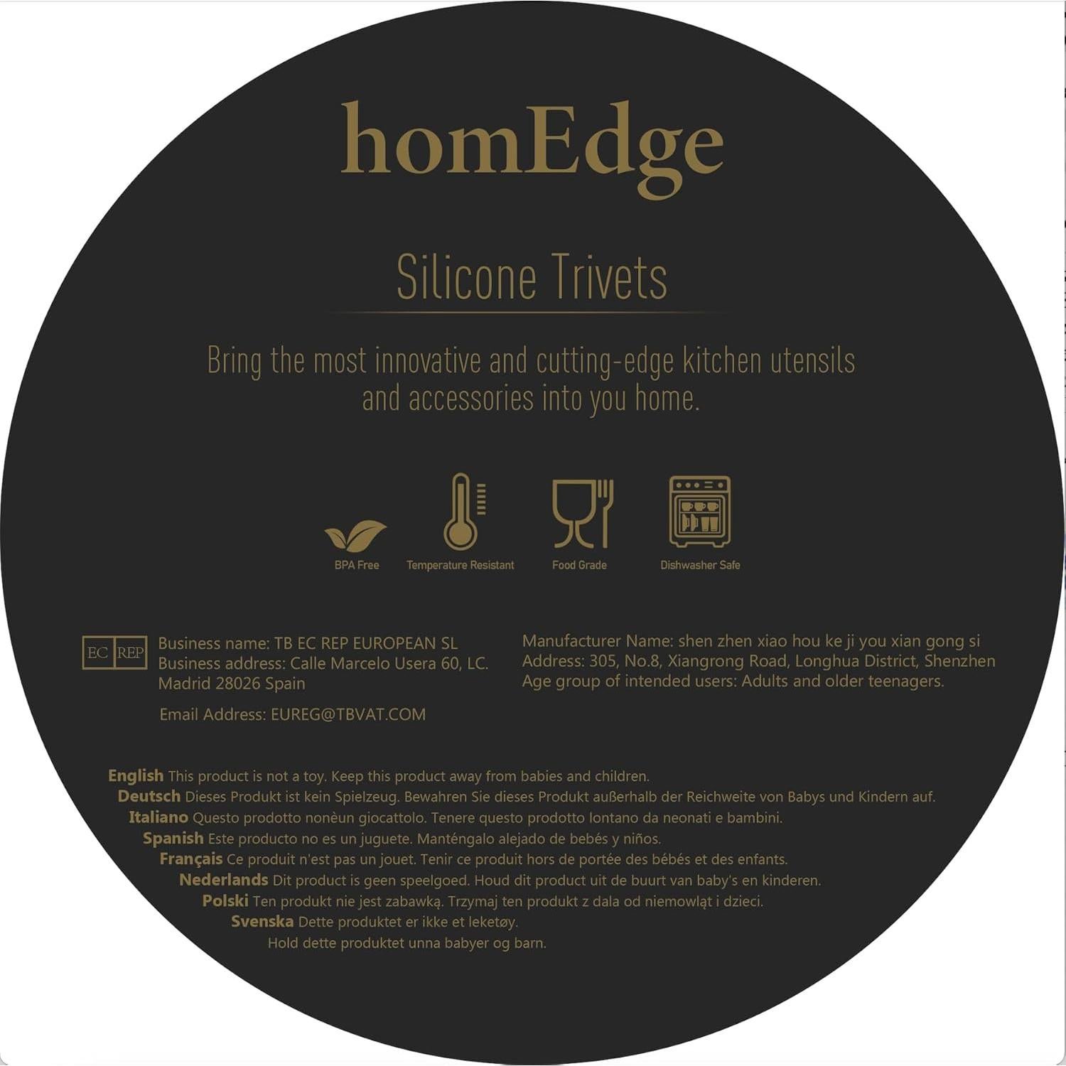 Trivete Redondo de Silicona homEdge, 6 Piezas, Negro, 18 cm