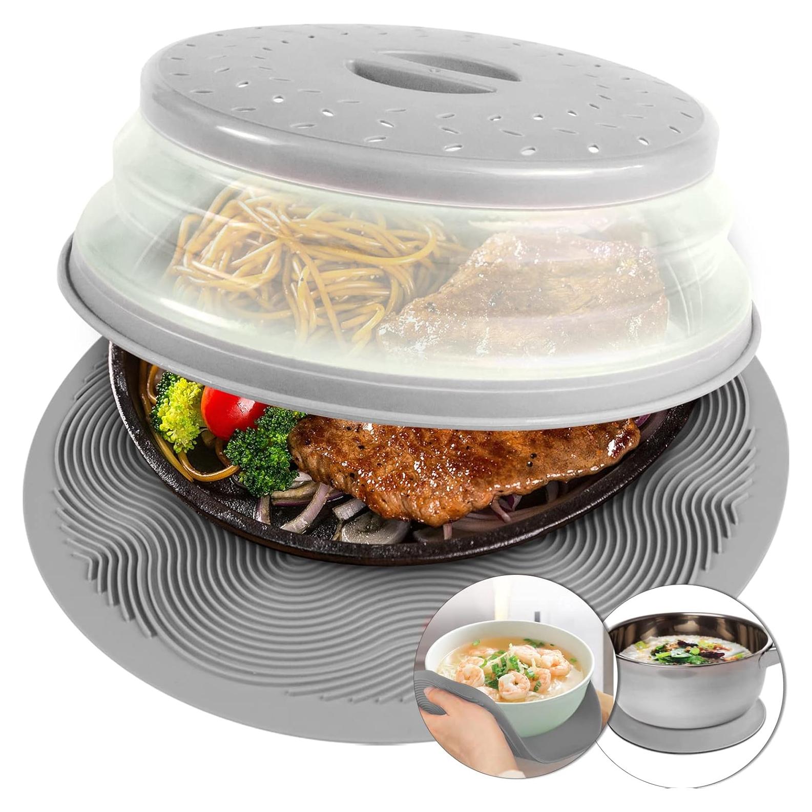 Tapete Microondas Aidacom 30 cm y Cubierta Alimentos Gris